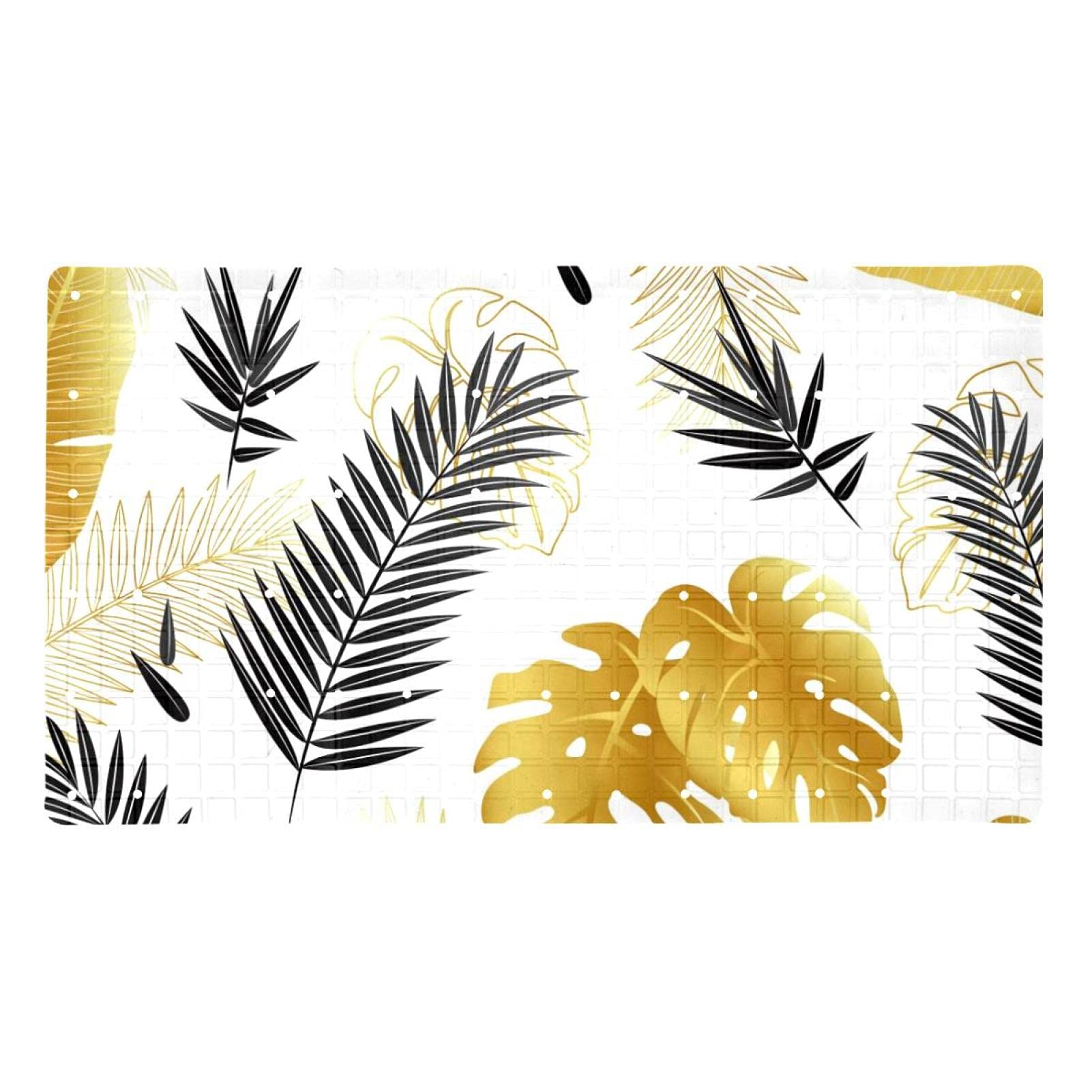 Tapis de salle de bain antidérapant avec trous de drainage design feuilles