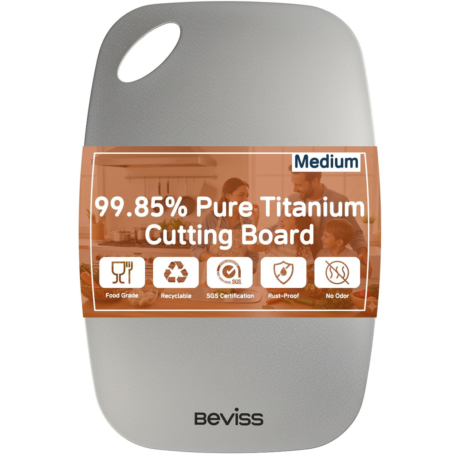 BEVISS Real 99.85% Pure Titanium Cutting Board Non-Toxic 34.3x22.9x0.15 cm- BPA Free, Non-Porous & Durable Kitchen Chopping Board for Meat, Vegetables, Fruits
