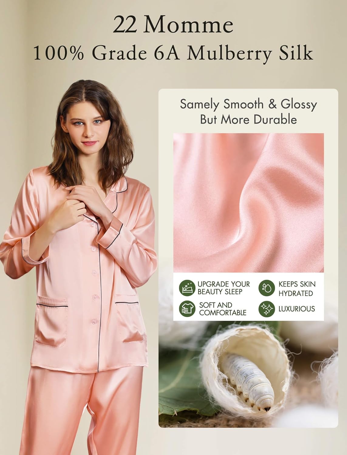 COLD POSH Womens 22 Momme 100% Mulberry Silk Pajamas Set Full Length Luxury Loungewear Sets for Valentines Pjs - Image 5