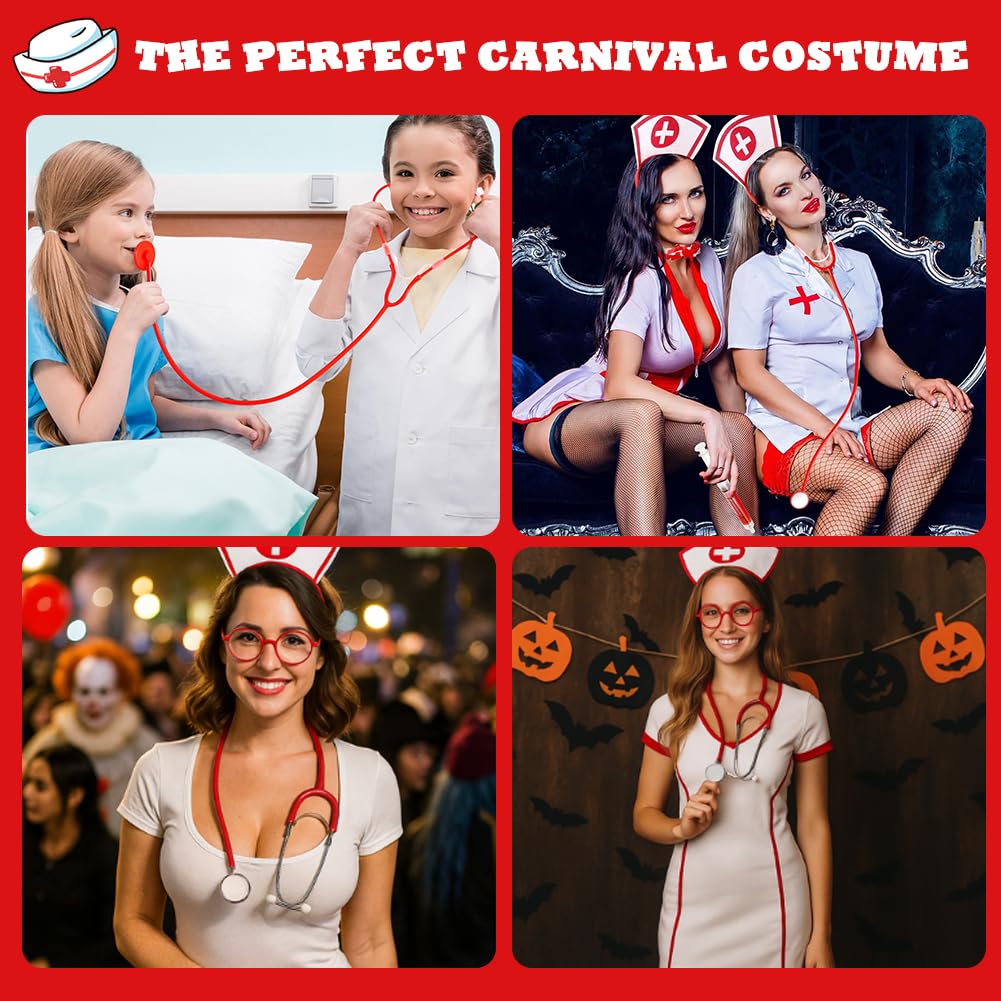 Set da infermiera Costume infermiera Halloween Accessori con cappello e stetoscopio, giarrettiera, calze rosse con croce bianca e penna a siringa, per donne e ragazze, accessori per Halloween