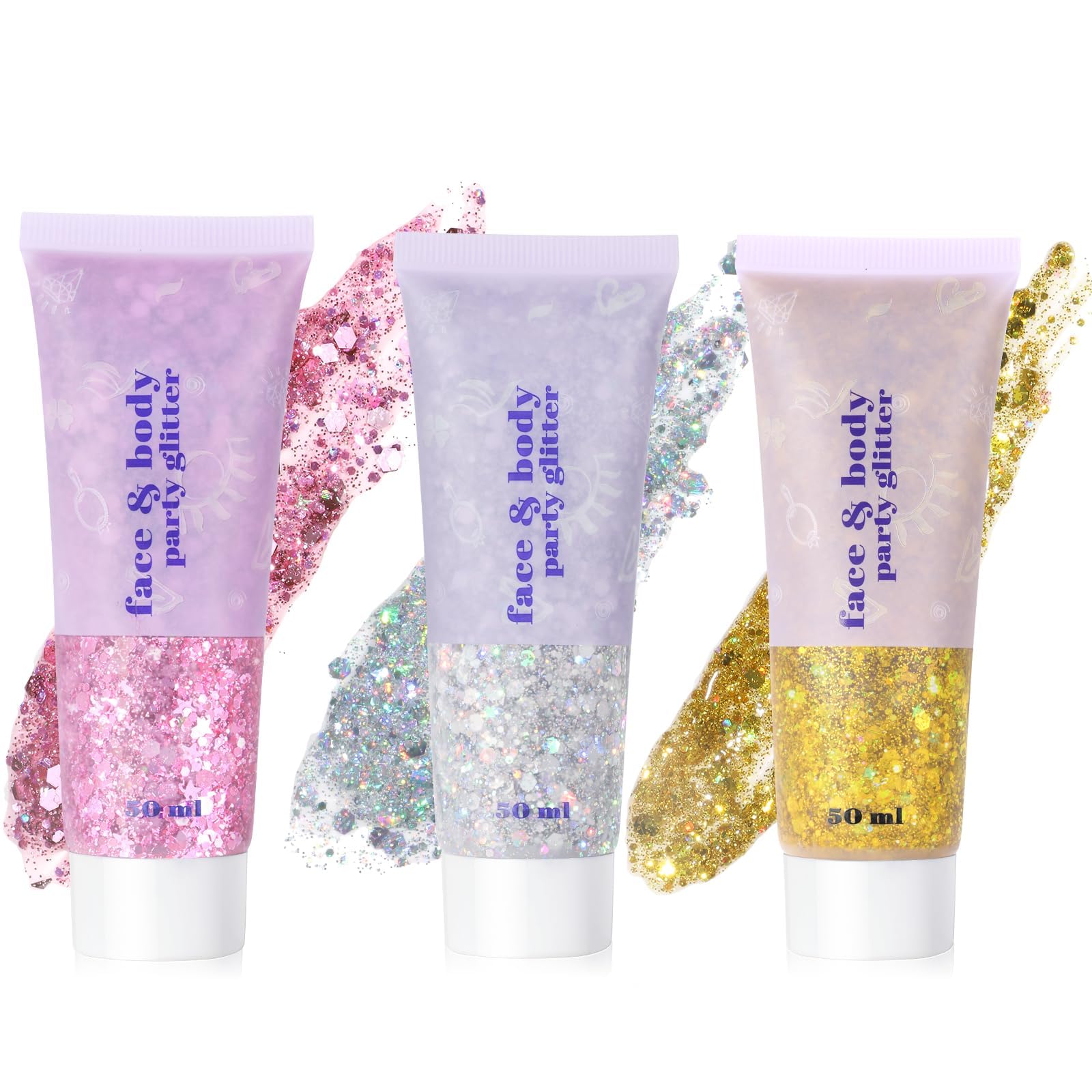 URAQT Body Glitter Gel, Chunky Glitter Gel, Chunky Body Lotion Glitzer Flüssiger Lidschatten, Meerjungfrau Pailletten Funkelnde für Gesicht Haare Lippen Make Up Festival