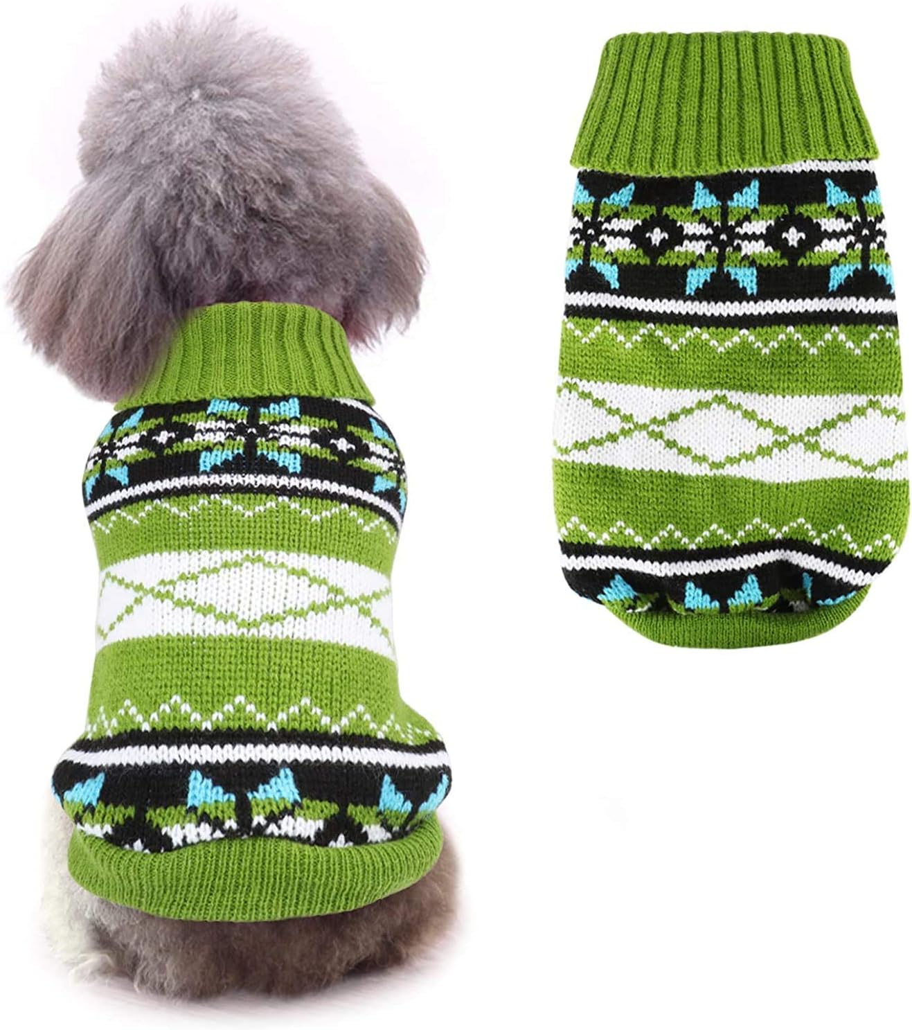 Idepet Dog Pet Sweater,Winter Warm Puppy Clothes Soft Coat Dog Costume Pullover Pet Apparel for Small Medium Dogs Cats(XL,Green)