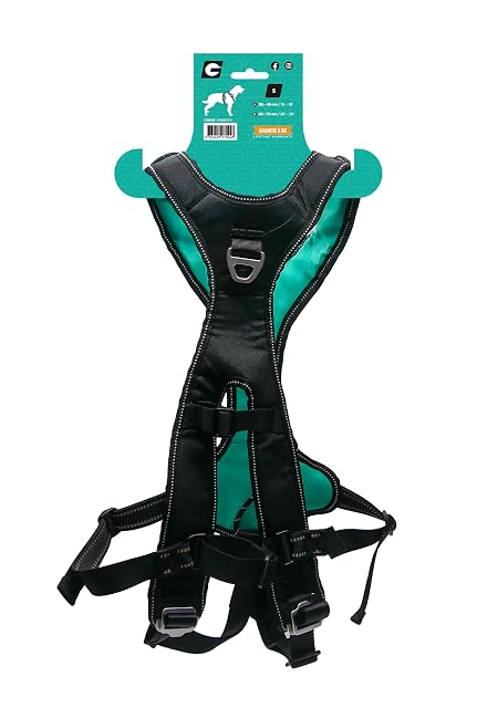 Foto 3 de 8 de CANI C GEAR, Arnés, Modelo SYMBIOZ, Color Negro/Turquesa, Forro de Neopreno antiirritaciones