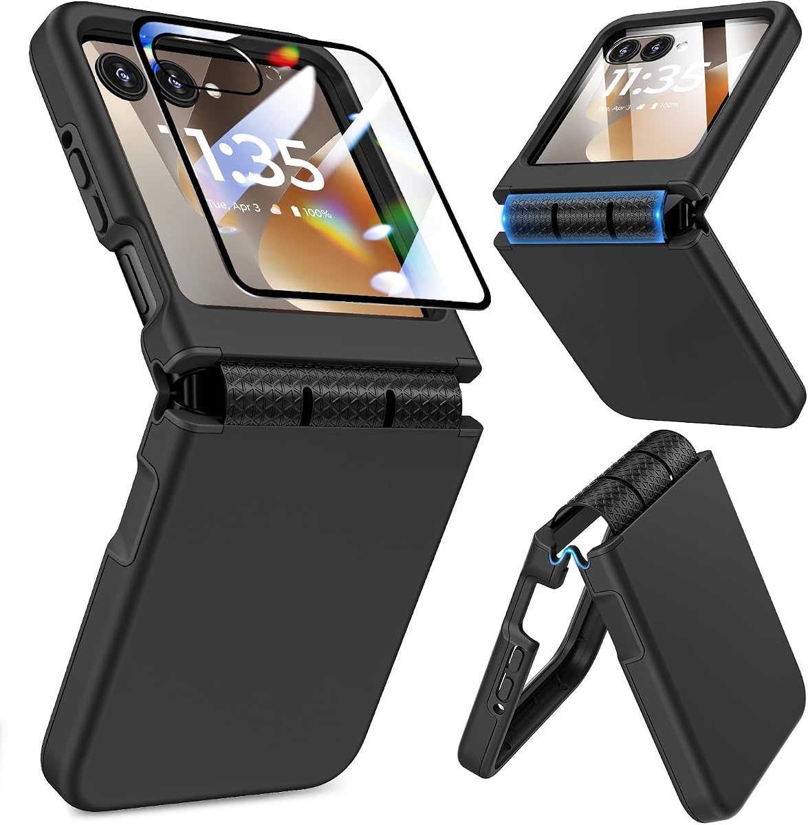 Funda delgada para Motorola Razr 2026/2025/2024 con protector de pantalla, negro | Para Moto Razr 2026/2025/2024 funda de teléfono, protección de bisagra de doble capa antiarañazos a prueba de golpes cubierta de parachoques
