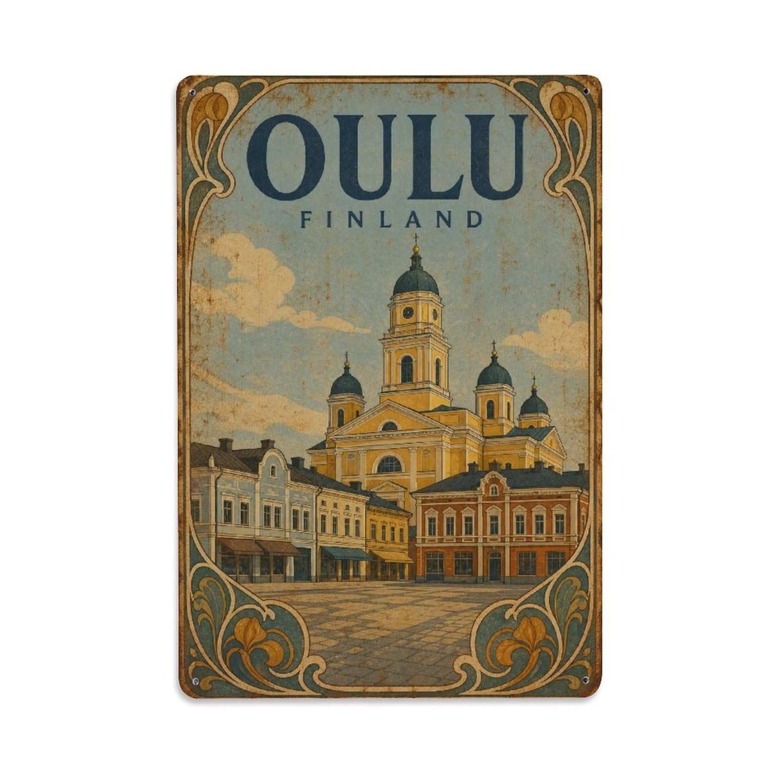 Metal Tin Sign Vintage Travel Finland Oulu