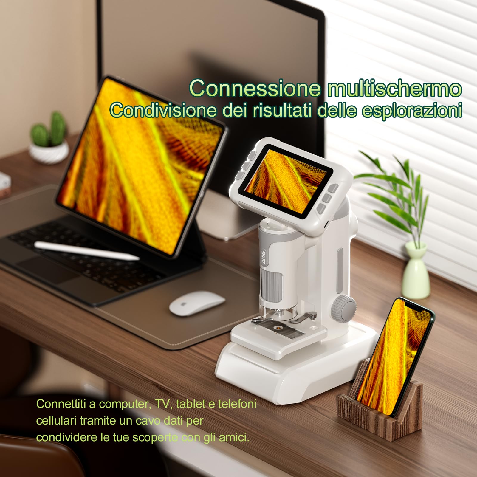 Microscopio Bambini Ingrandimento 1600X, 4,0" IPS Microscopi Portatili, Microscopi Digitali con Foto e Video, 32GB, Vetrini, 6 LED Regolabili, Kit didattici per microscopi per Iniziare