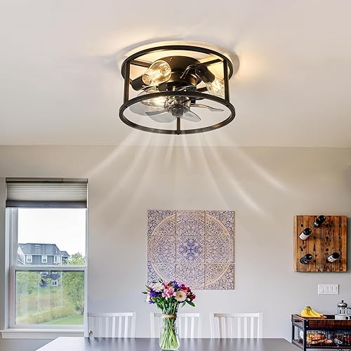 Miniatura 8 de Latinulu Ventiladores de techo de montaje empotrado con luces y control remoto, ventilador de techo negro de perfil bajo, ventilador de techo de