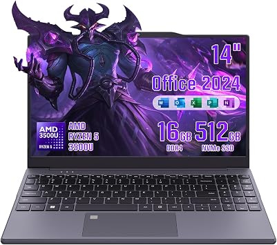 Notebook Computer with Office 2024 Pre-installed 14-inch AMD Ryzen 5 2x Performance Boost Lightweight 1.33kg/Energy Efficient & Quiet Design/FHD IPS/16GB DDR4 Superfast NVMe SSD/5000mAh Battery/2MP