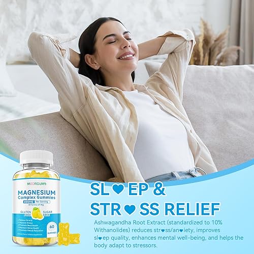 Miniatura 6 de Complejo de magnesio 8 en 1 gomitas para adultos y niños con Ashwagandha, vitamina D3, B12  Suplementos de complejo de magnesio para mujeres,