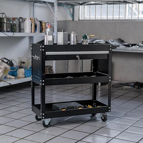 Miniatura 7 de SUN & SUMMER Caja de herramientas con ruedas, caja de herramientas rodante de 3 niveles con ruedas de capacidad de 330 libras, carrito de servicio