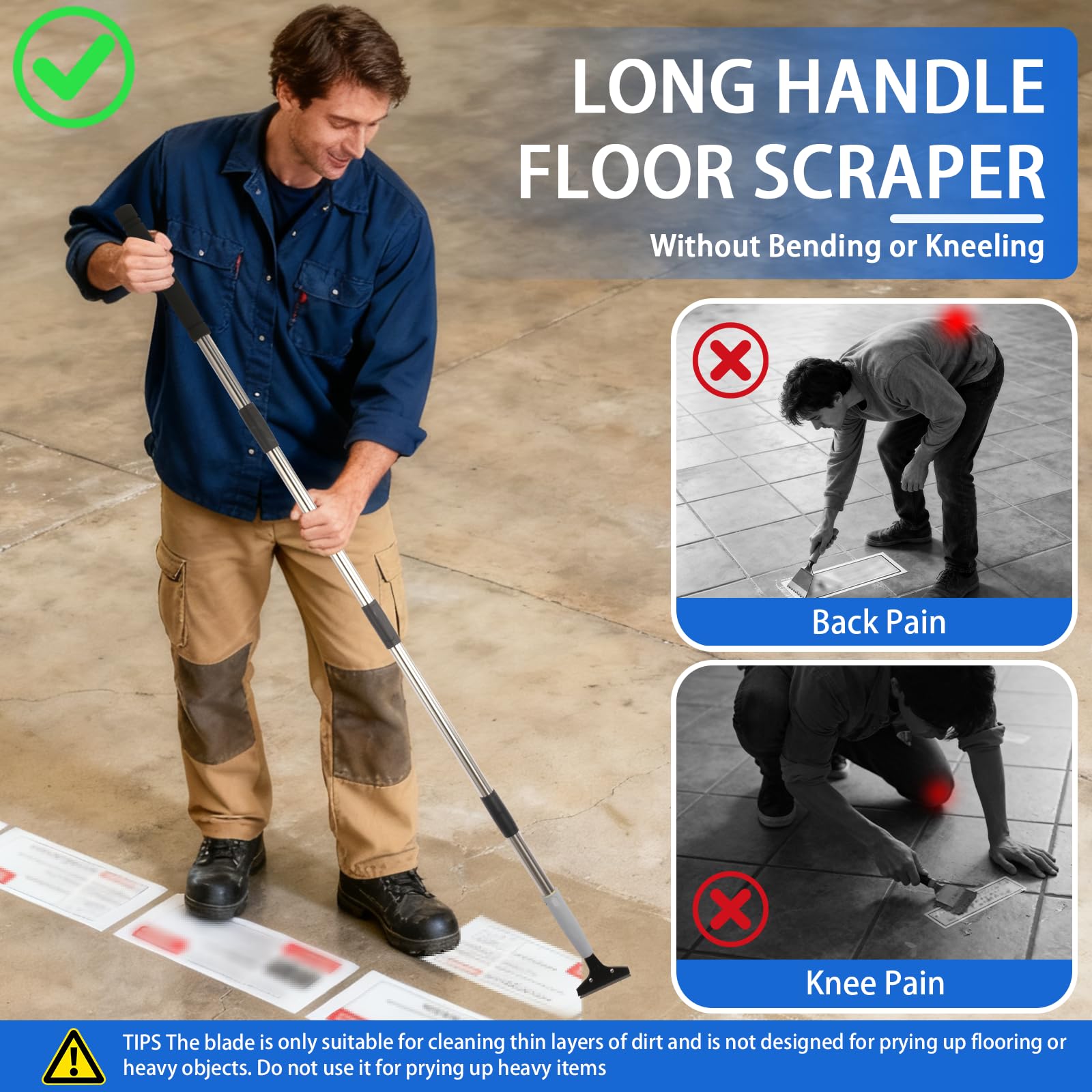 Rascador de piso de cuchilla, herramienta rascadora, rascador de piso de metal de 4 pulgadas con 10 cuchillas de metal adicionales, rascador de pintura de mango largo, ideal para limpiar estufas,