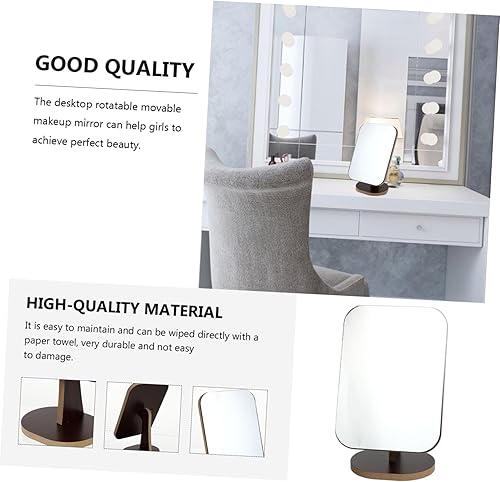 Miniatura 7 de Mesa de maquillaje portátil Espejo giratorio Vanidad de escritorio Espejo cosmético simple de madera