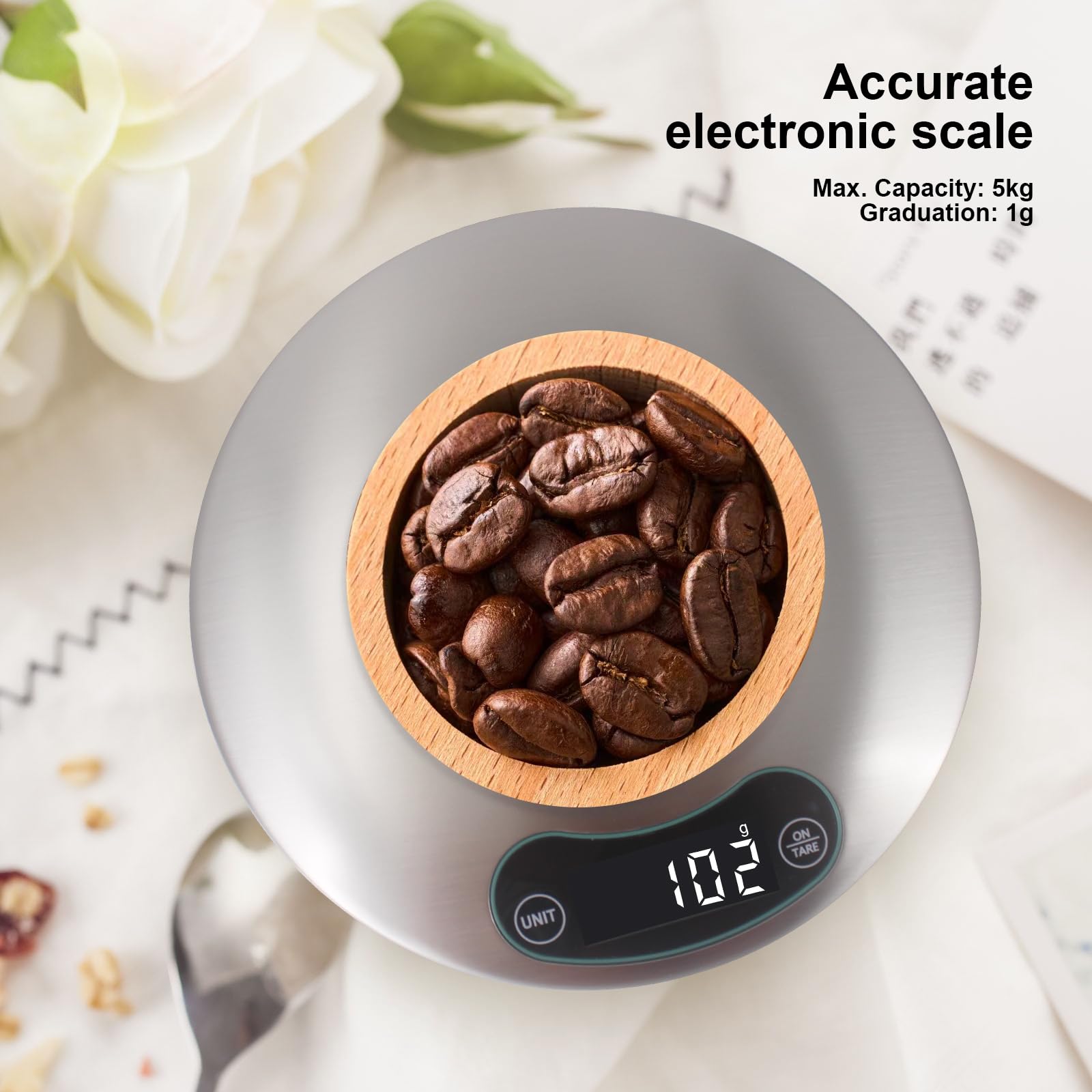 Balance de cuisine numérique de haute précision avec bouton tactile rétroéclairé (gris)