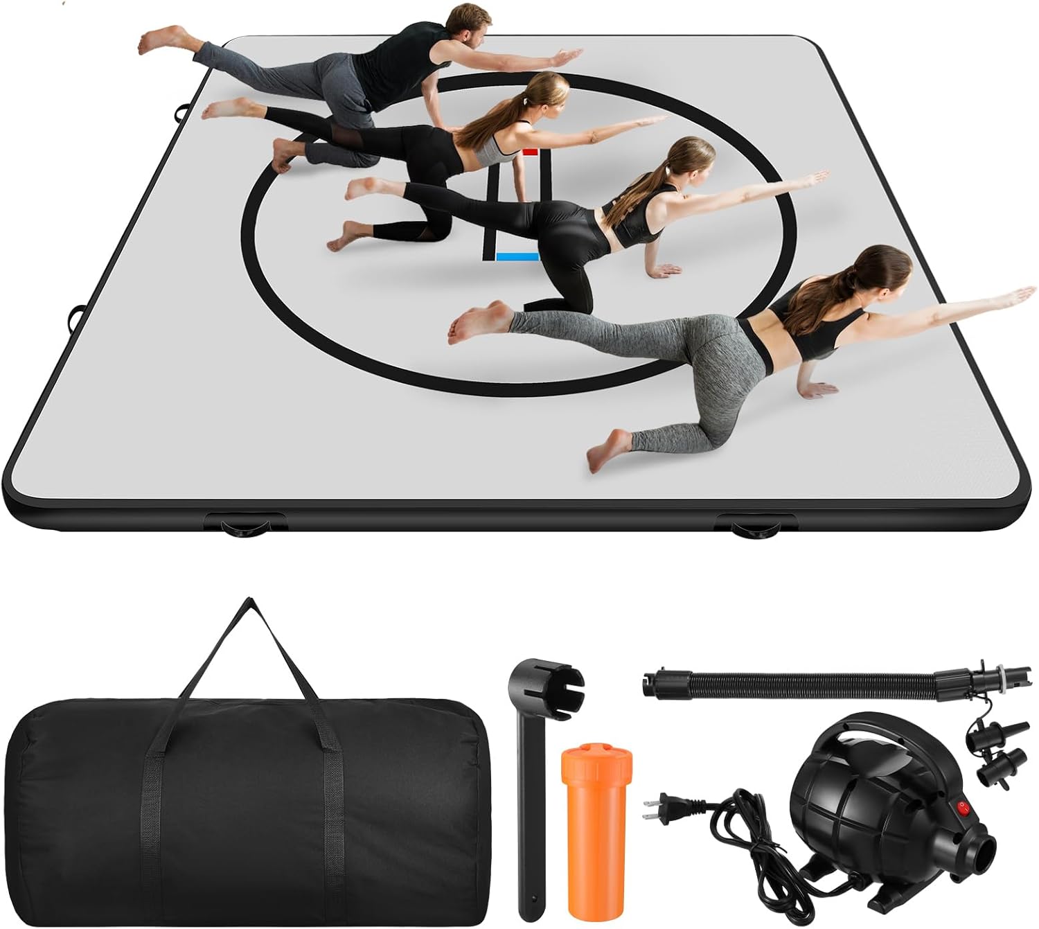 10FT Inflatable Wrestling Mat for Home, 4" Thick PVC Jiu Jitsu Mats Training Mat, Waterproof Flow Space Mats for BBJ, MMA, Martial Art, Grappling, Judo, Boxing, Yoga, Indoor & Outdoor-Gray Black