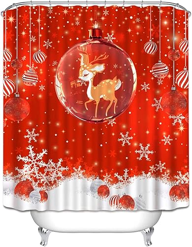 Miniatura 9 de Ochine Juego de cortinas de ducha de Navidad, decoración de Navidad, Papá Noel, muñeco de nieve, reno, invierno, vacaciones, cortina de baño