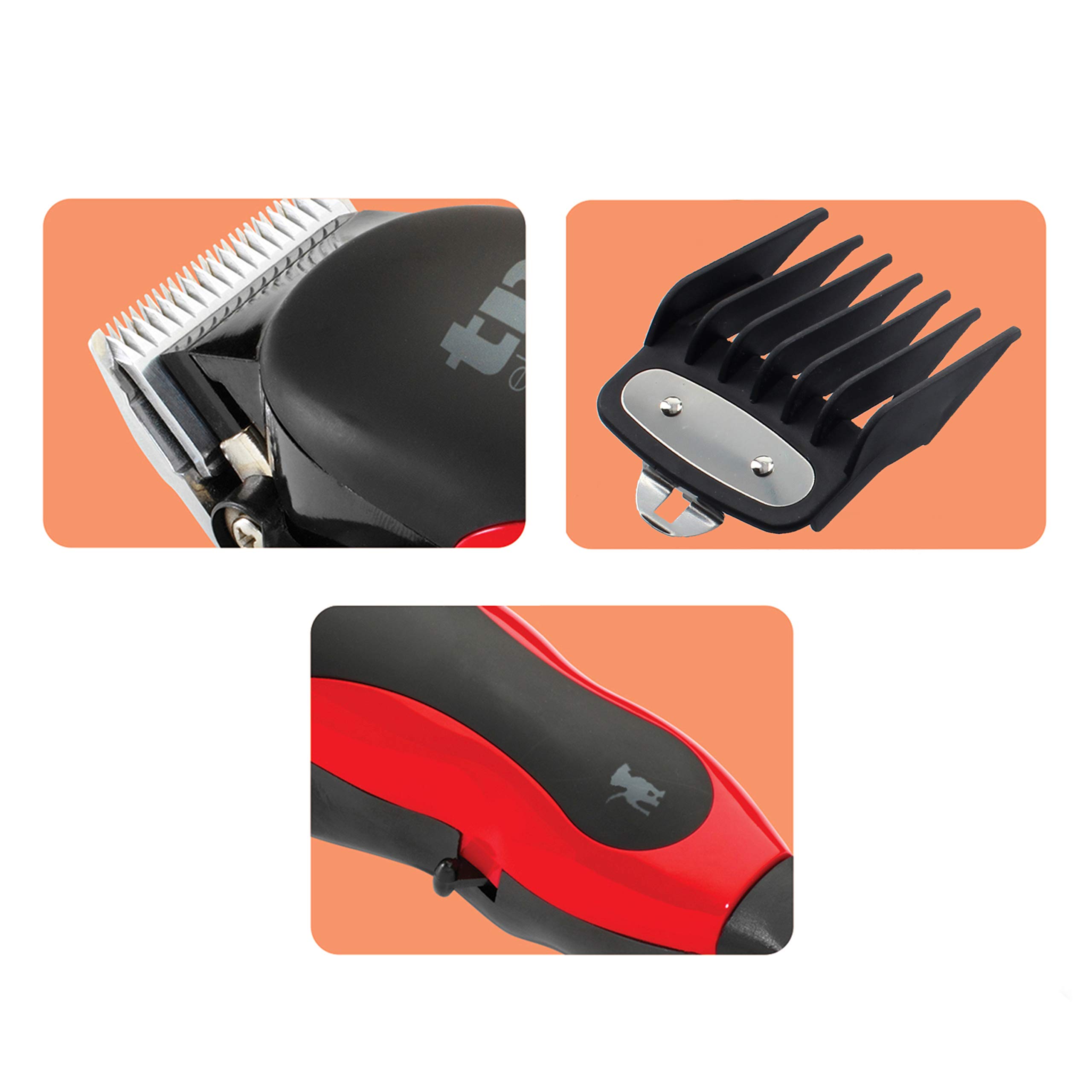 TM TMHC201 Kit Maquinilla Cortapelos Profesional para Mascotas, 12 Accesorios, Maletín Rígido, 10W de Potencia, Hojas de Acero al Carbono, Diseño Ergonómico