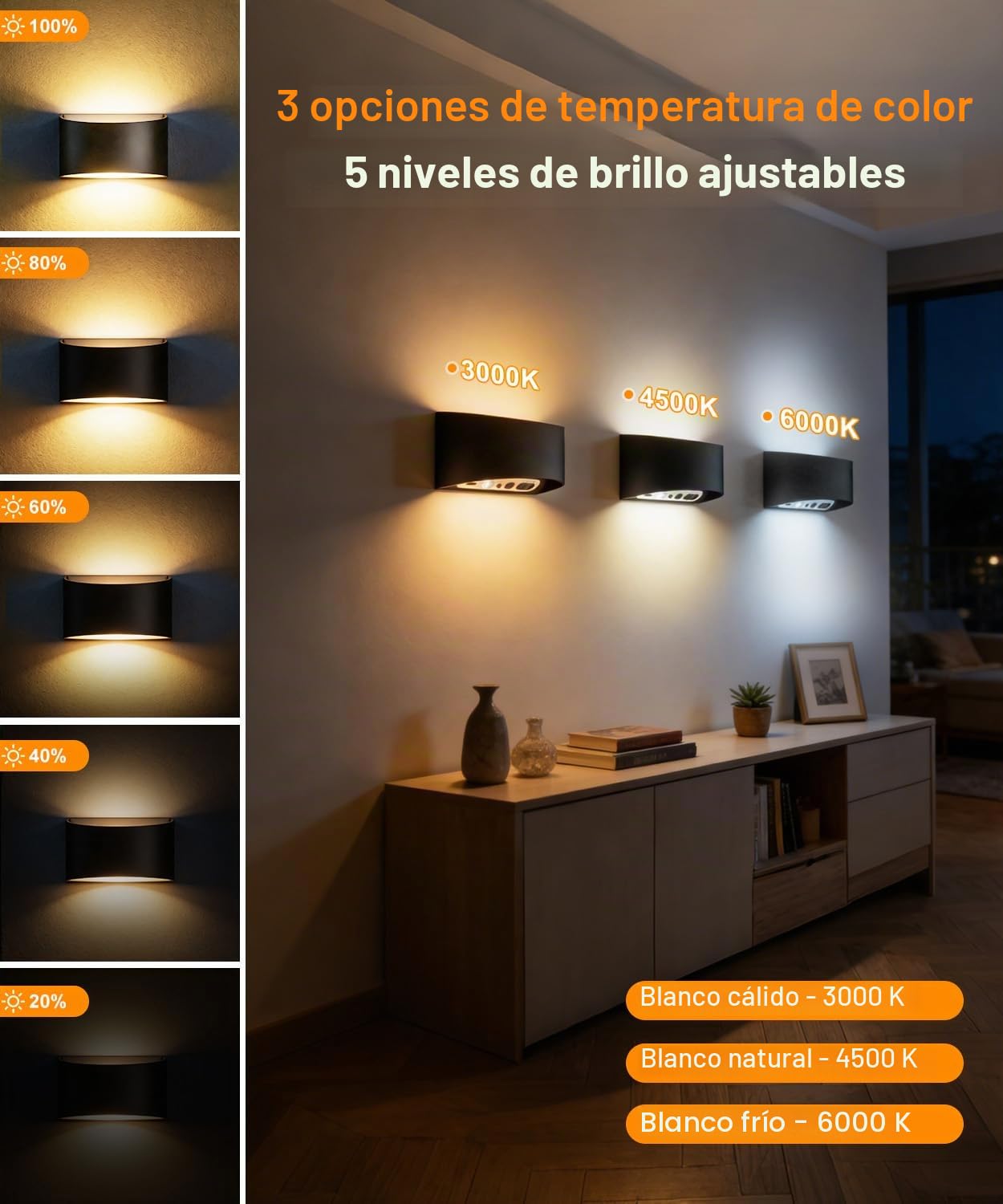 2 Piezas Aplique LED de Pared Interior con Sensor de Movimiento, Apliques Pared 5.000 mAh Recargable sin Cable, 3 Temperaturas, Mando 7 m, Lámpara de Pared Negro, Dormitorio Pasillo Escalera