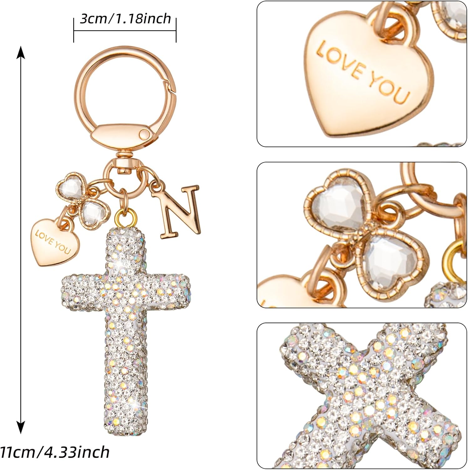 Cute Fashion Cross Keychain Initial Letter Keys Charm Gifts for Women with Key Ring Purse Charms for Handbags - Image 2