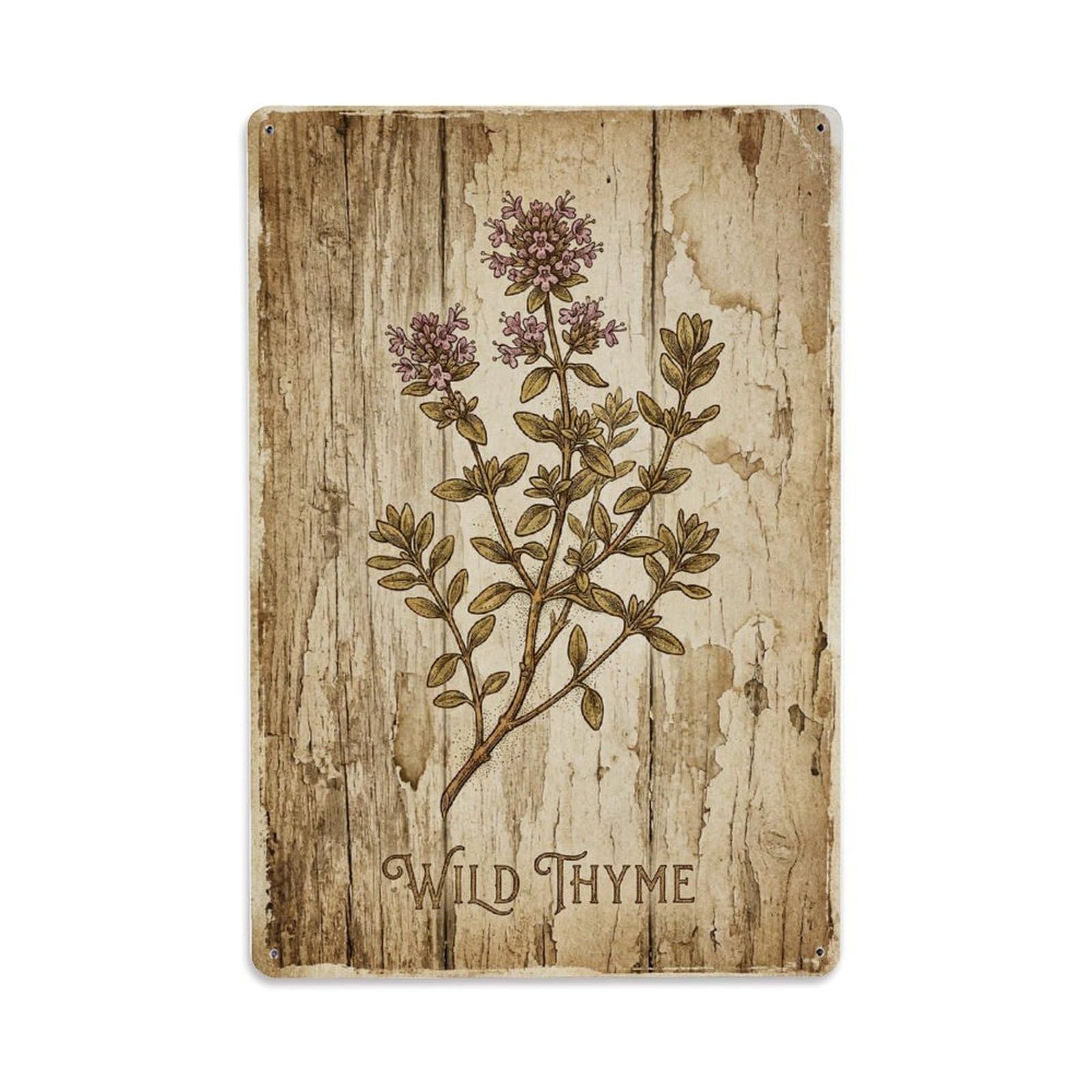 Fqnyr Style Wild Thyme Botanical Metal Tin Sign Plaque Wall Decor For Cafe, Club Bar, Office, Home Garden Metal Poster 8X12inch
