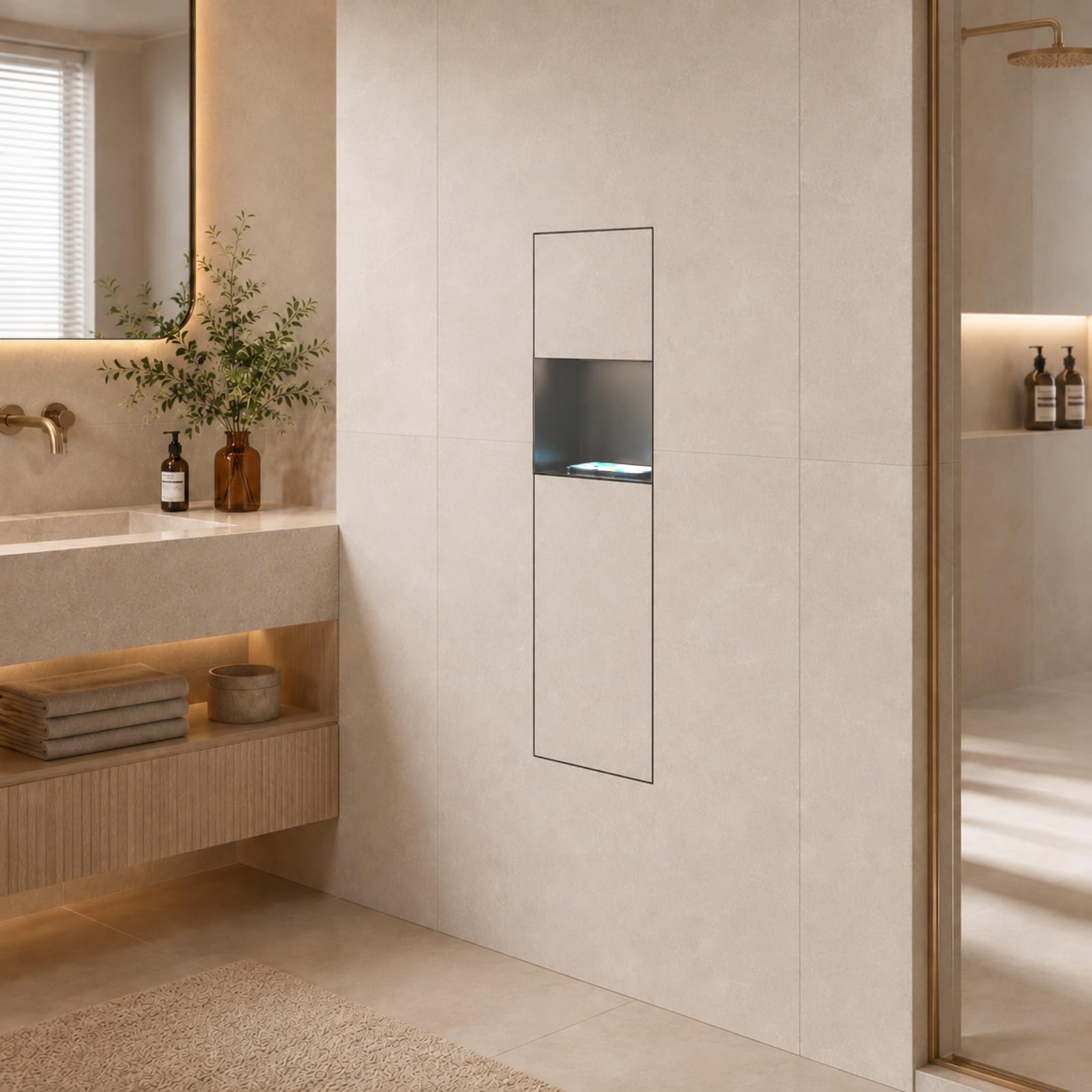 Recessed Toilet Paper Holder, Stainless Steel In-Wall Bathroom Cabinet With Toilet Roll Holder And Open Shelf, Hidden Waste Bin For Bathroom Kitchen Office