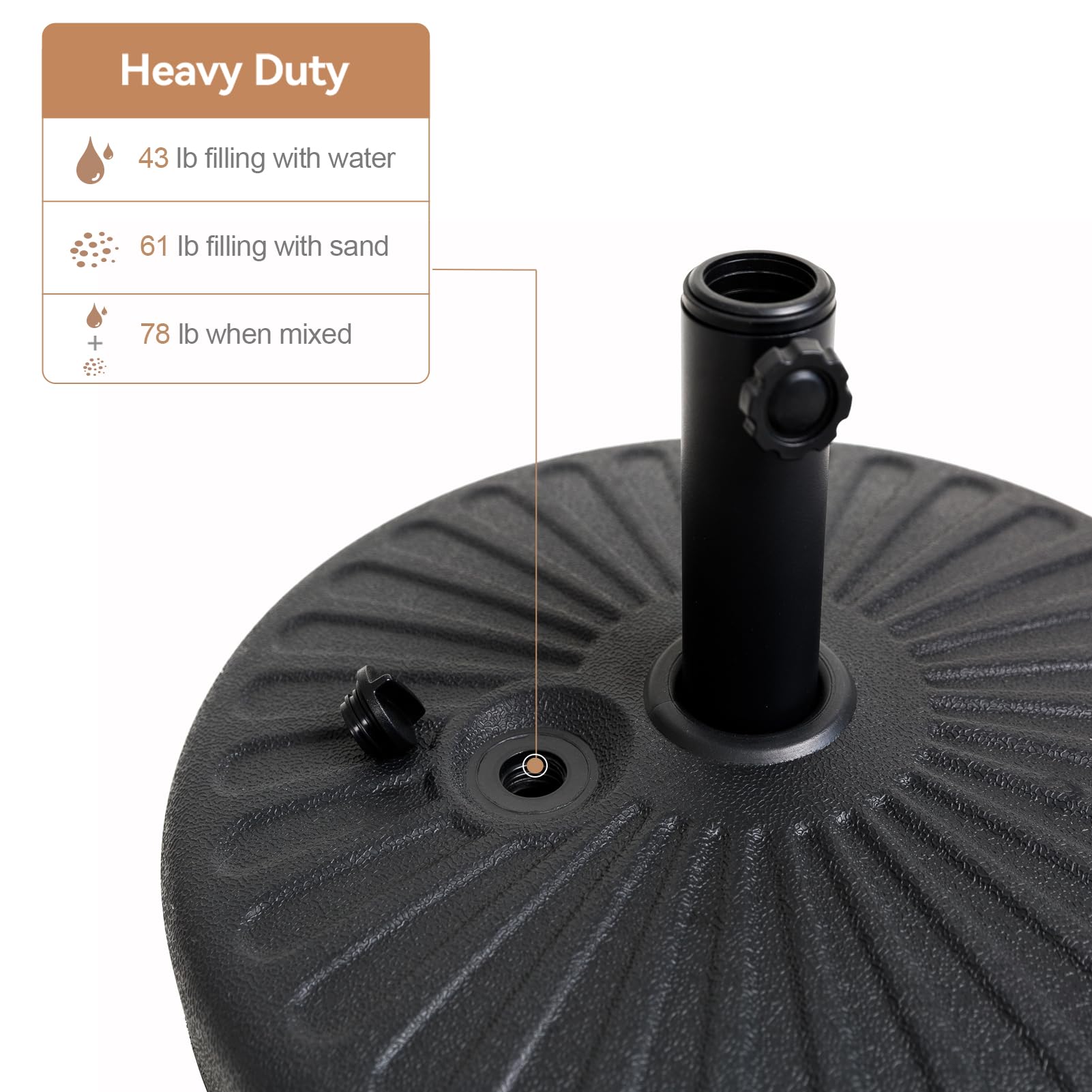 C-Hopetree 35kg Heavy Duty Water Fillable Base Stand for Outdoor Patio Garden Parasol Table Umbrella, Black - Image 2