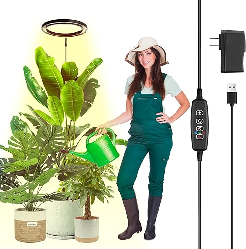 Miniatura 1 de Sondiko Luz LED de cultivo de plantas de anillo de 10 pulgadas, 120 LED de espectro completo para plantas de interior, lámparas de cultivo de altura