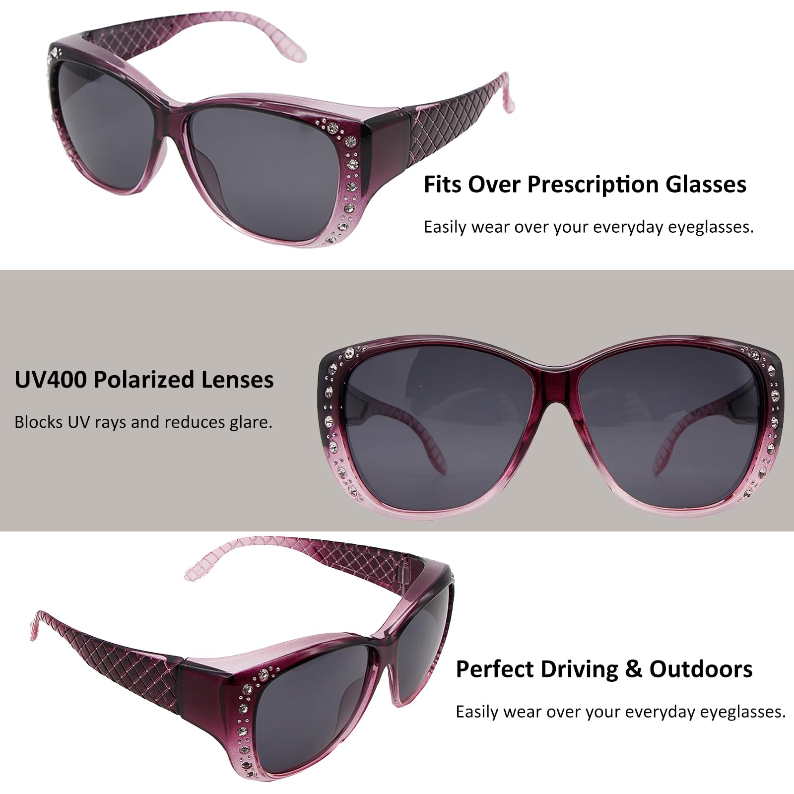 Übergroße Sonnenbrille mit polarisierten Strasssteinen, Katzenaugen-Stil, verschreibungspflichtige Brille für Damen