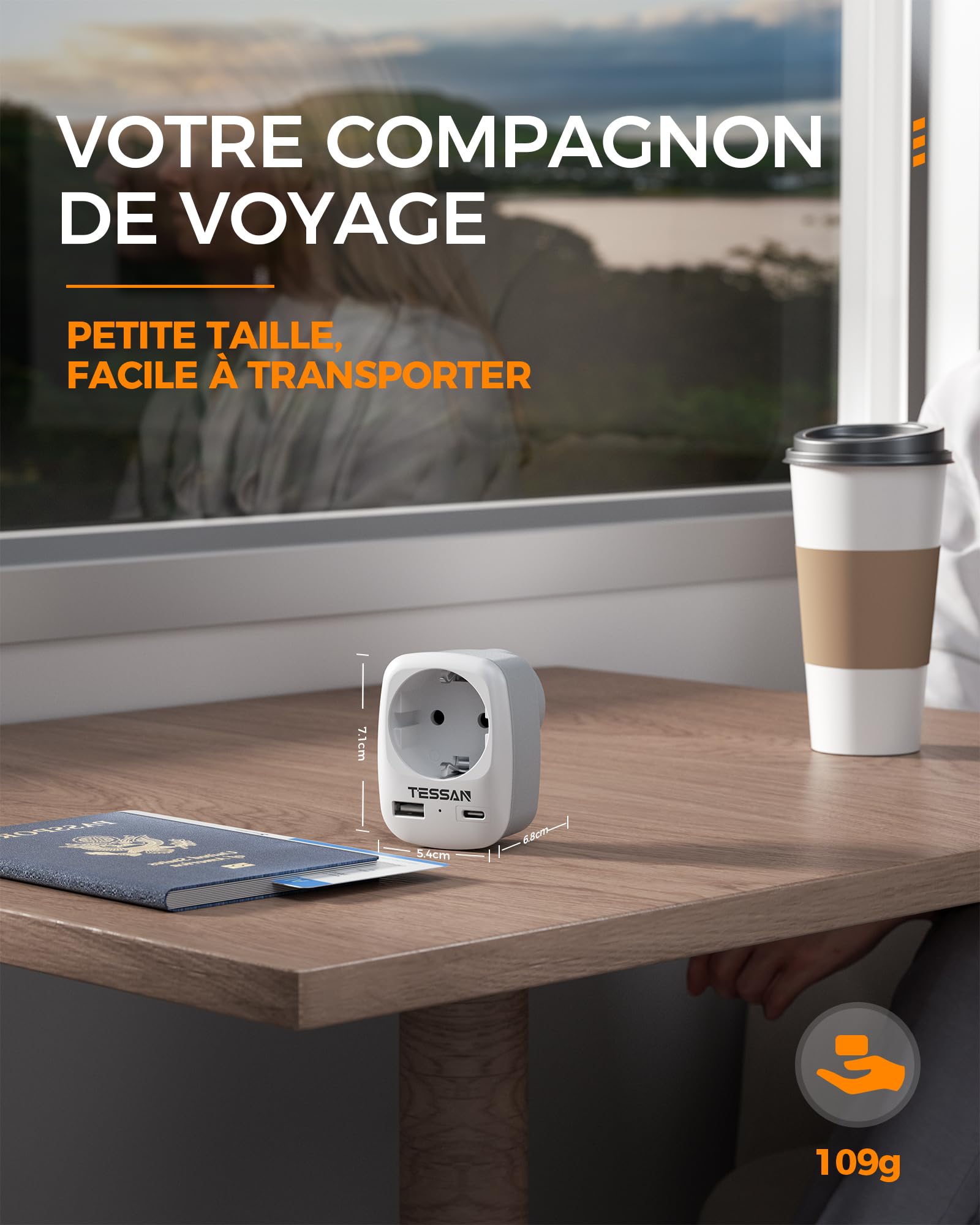 TESSAN Lot de 2 Adaptateur Prise USA, 3 en 1 Adaptateur Prise France vers USA 1250 W, Adapter Canada avec USB C et USB A, Chargeur Americain pour Philippines, Mexique, Thailande, Pérou