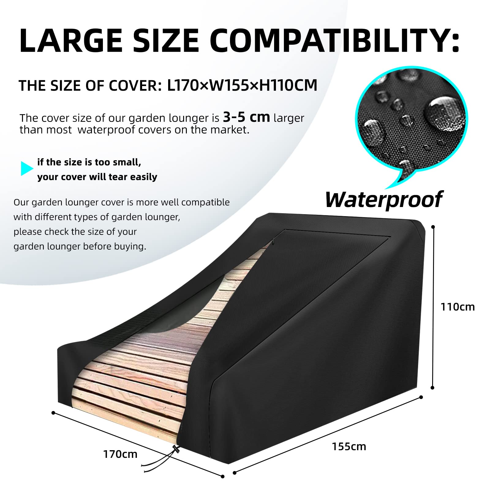 Copertura per Sedia a Sdraio, Copertura per Lettino Prendisole da Giardino, Tessuto Oxford 420D,Coprisedia Impermeabile per Sedie a Sdraio da Giardino, Antivento, Anti-UV, Resistente