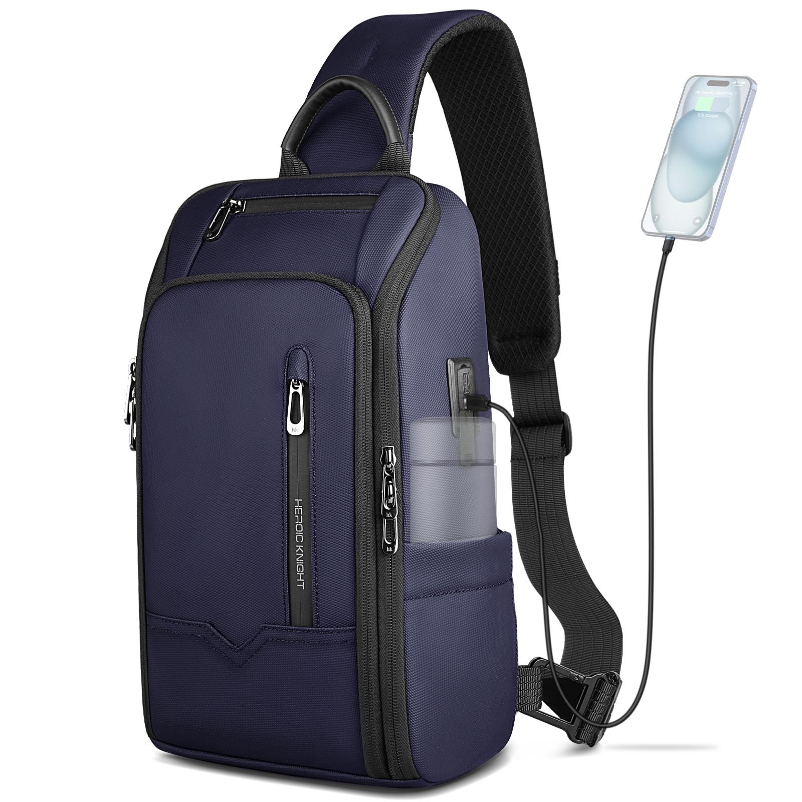 Bolso Bandolera Hombre con Puerto USB,Antirrobo e Impermeable