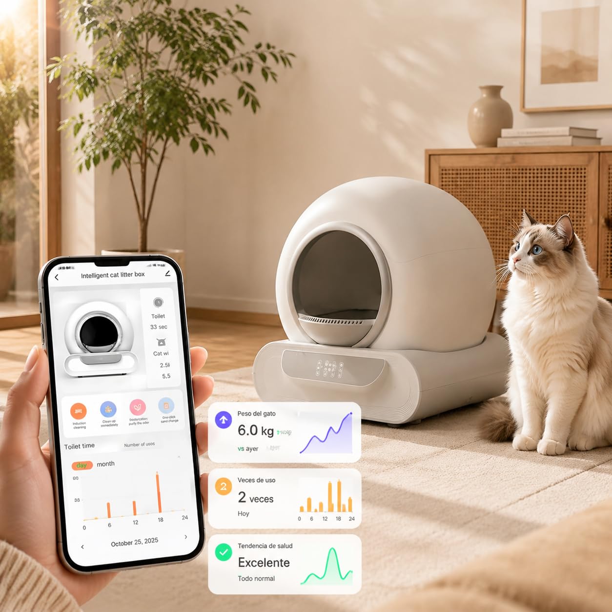 Lettiera Autopulente per Gatti XXL 74L, Toilette Automatica Intelligente con APP, Sensori di Peso e Infrarossi, Lettiera Chiusa Anti Odore, Grande Capacità per Più Gatti