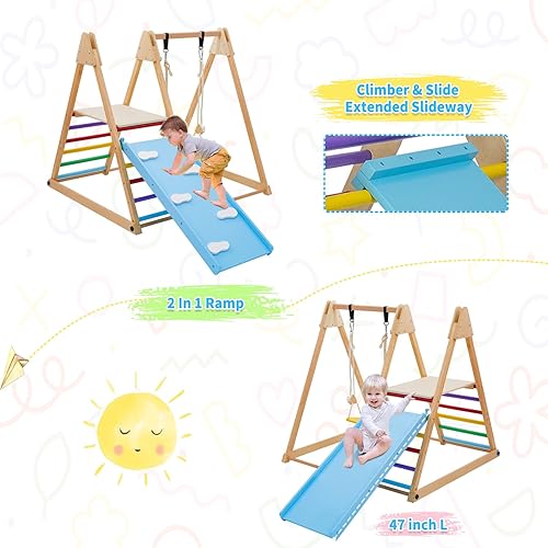 Miniatura 7 de Juguetes triangulares de escalada para niños pequeños en interiores con columpio, escalador, tobogán, haz de equilibrio, parque infantil interior 4