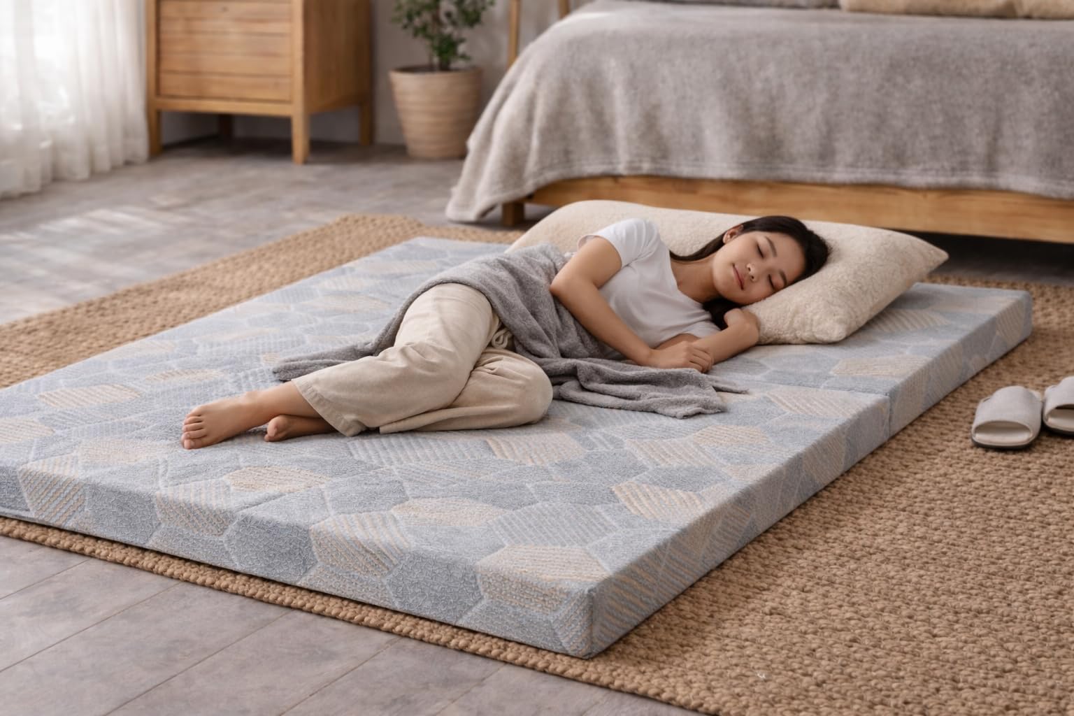 Tri-Fold Foldable Mattress for Floor | 5 Year's Warranty | Double 4 Inch HR Foam Folding Mattress | 240 GSM Knitted Fabric Zip Cover | Travel/Guest Bed/Lightweight Gadda | Blue,72x48-image-20