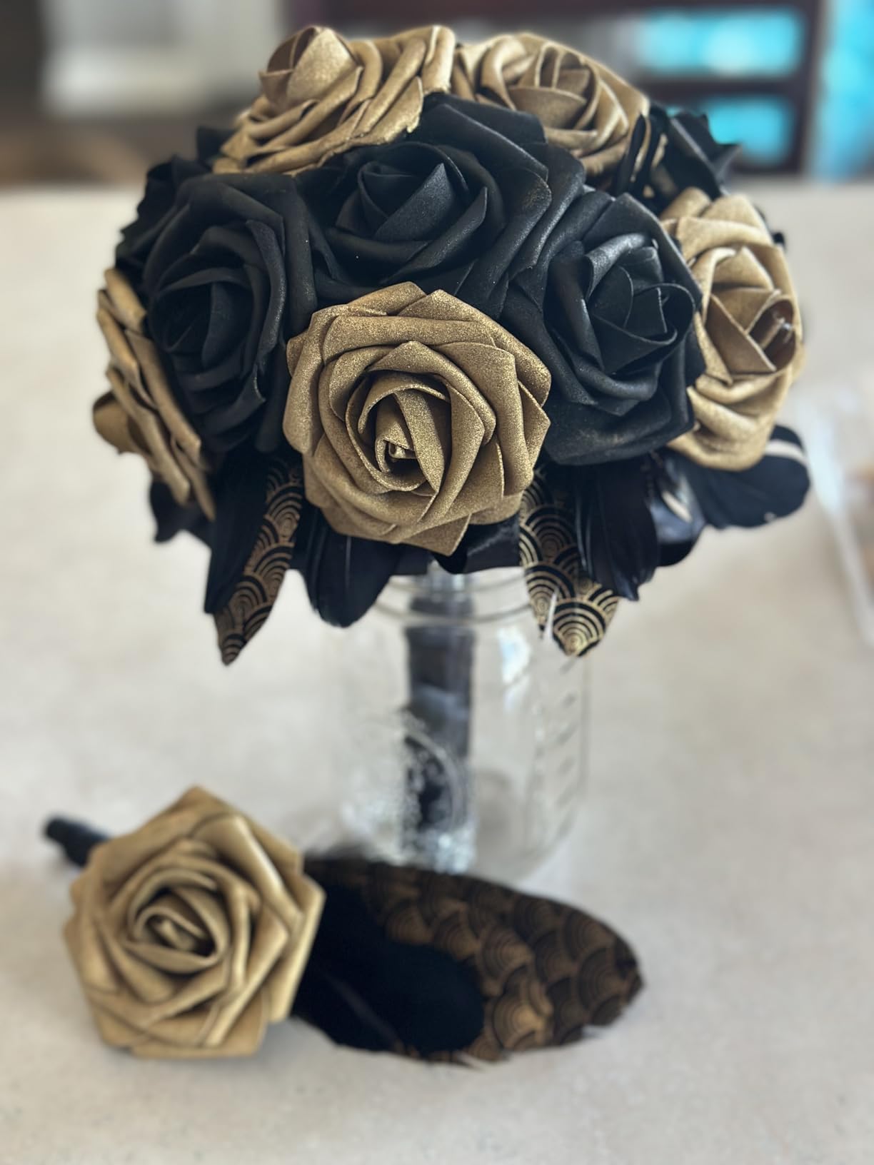 DuHouse 10 rose finte fiori di seta artificiali fiori di rosa finto fiore lunghi steli bouquet per organizzare matrimoni centrotavola festa casa decorazione cucina (Blu pavone