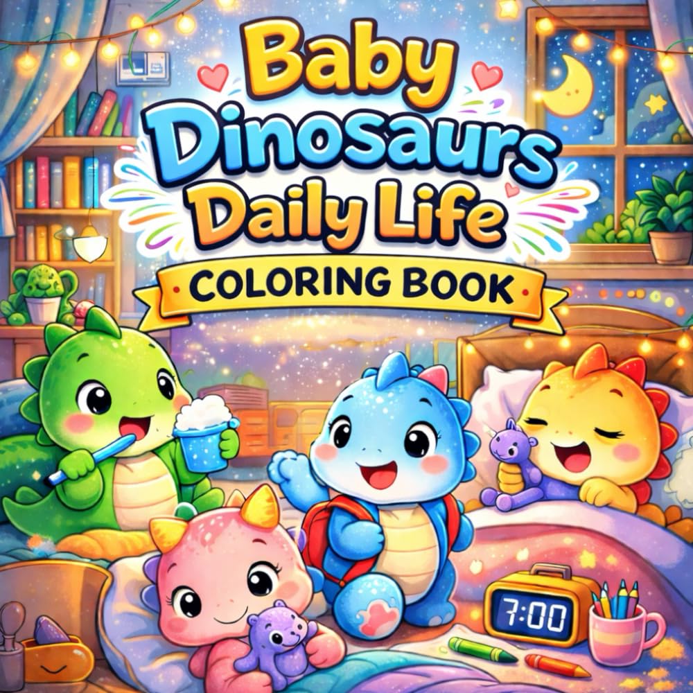 Baby Dinosaurs Daily Life: Bold & Easy Cute Baby Dinosaur Coloring Pages Featuring Daily Routines, School Fun, Playtime & Cozy Adventures for Kids