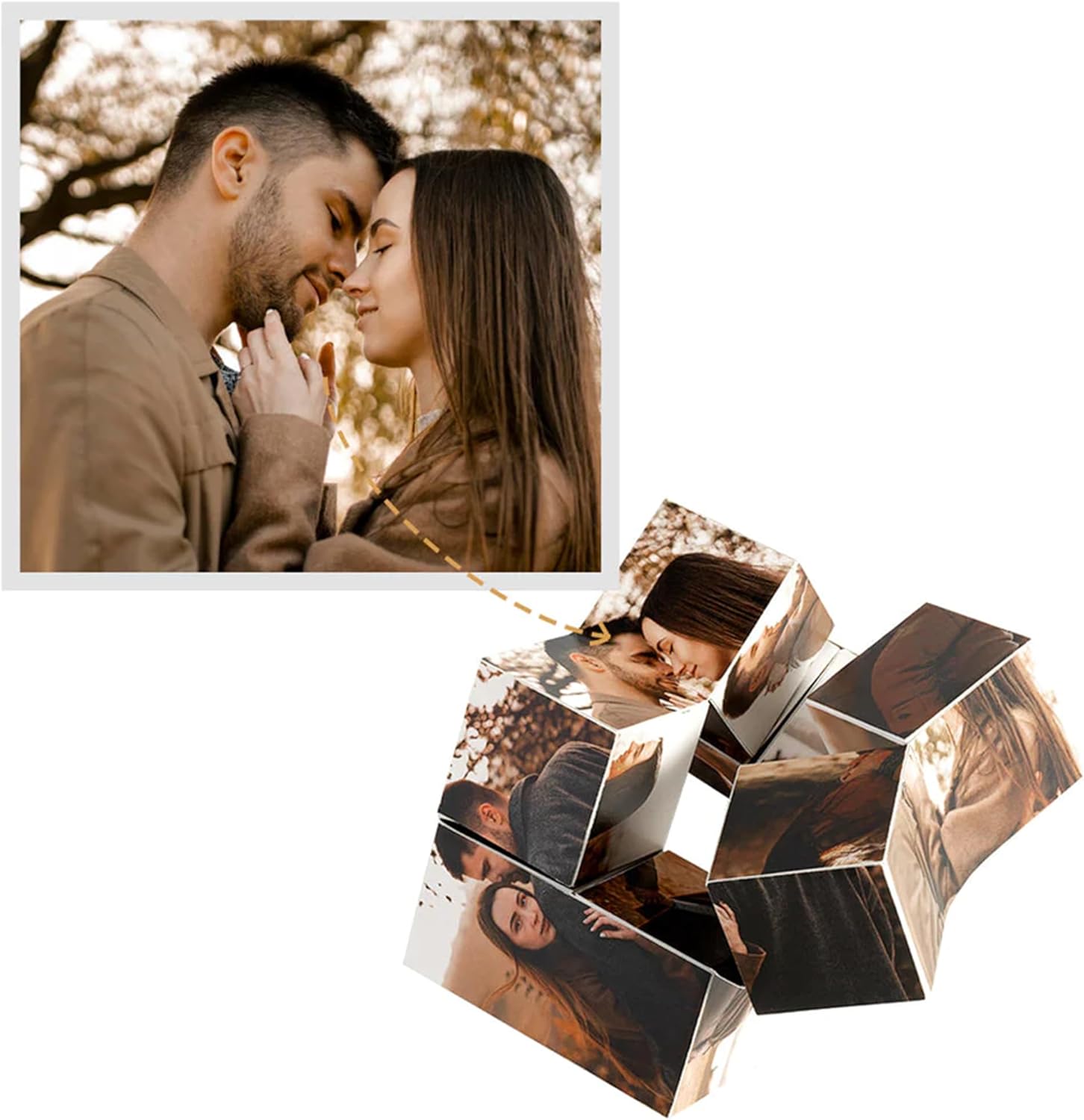 Personalized Custom Photo Cube, Foldable Photo Albums, Funny 3D Rotating Cube Photo 10 Pictures Acrylic Frames Decor Christmas Birthday Anniversary Memorial Gift for Family Friends