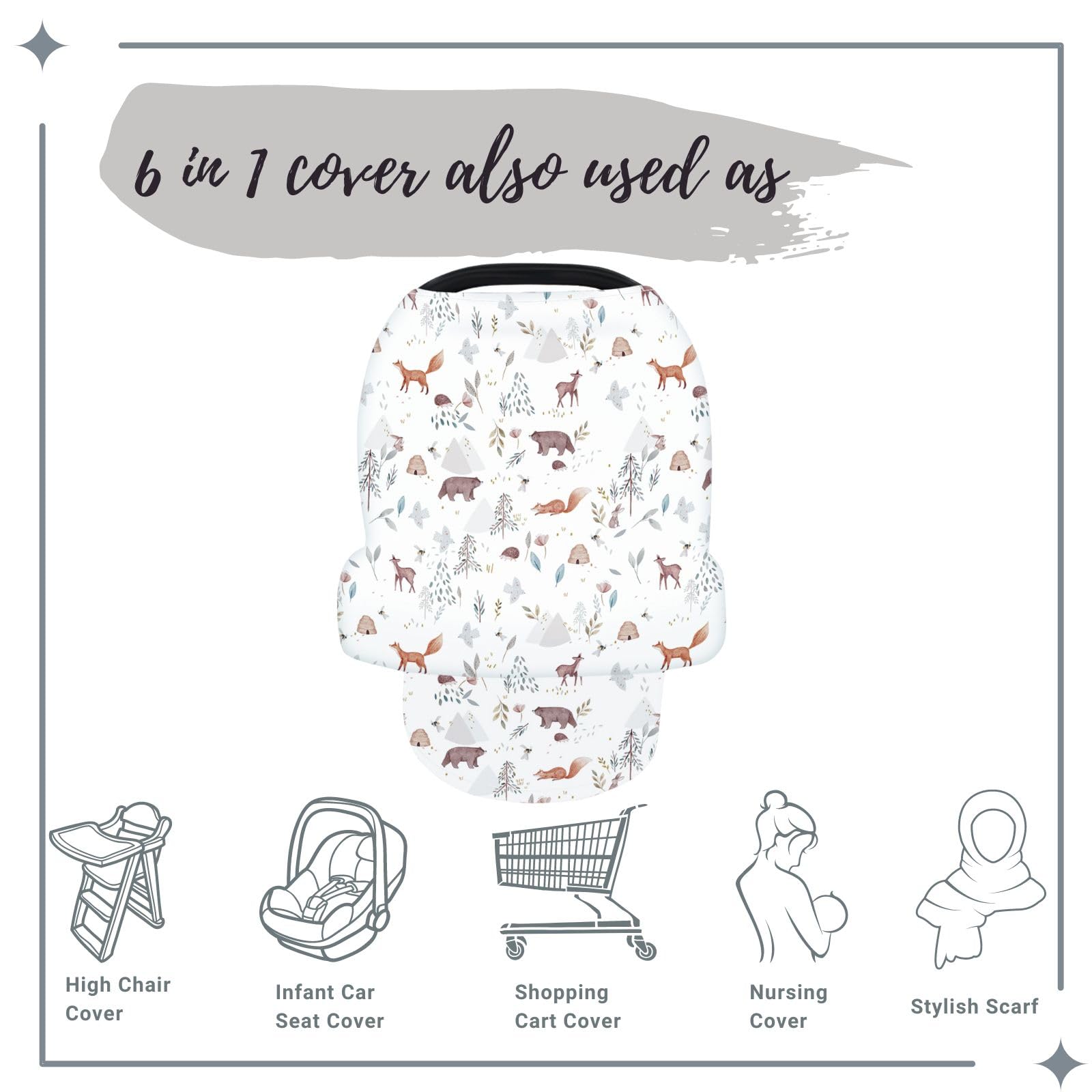 Funda de lactancia para recién nacidos, multiusos, para cochecito de bebé, unisex, funda de asiento de coche, funda para carrito de compras, para bebé niño y niña (animal 2)