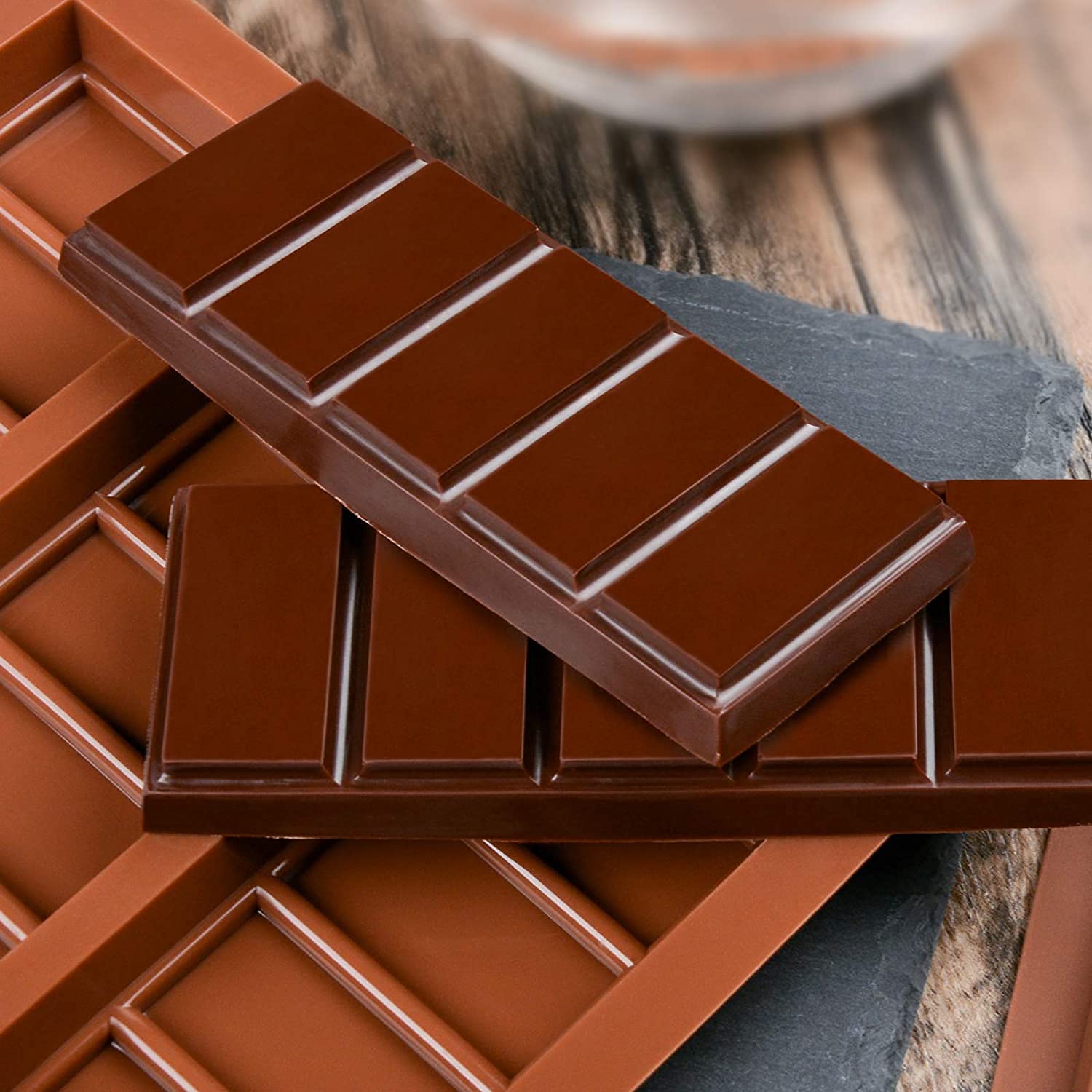 Stampo per Cioccolato in Silicone per 6 Tavolette,Senza BPA, Antiaderente, Resistente al Calore,Ideale per Dolci, Cioccolatini, Cera Profumata,Marrone (2 pcs