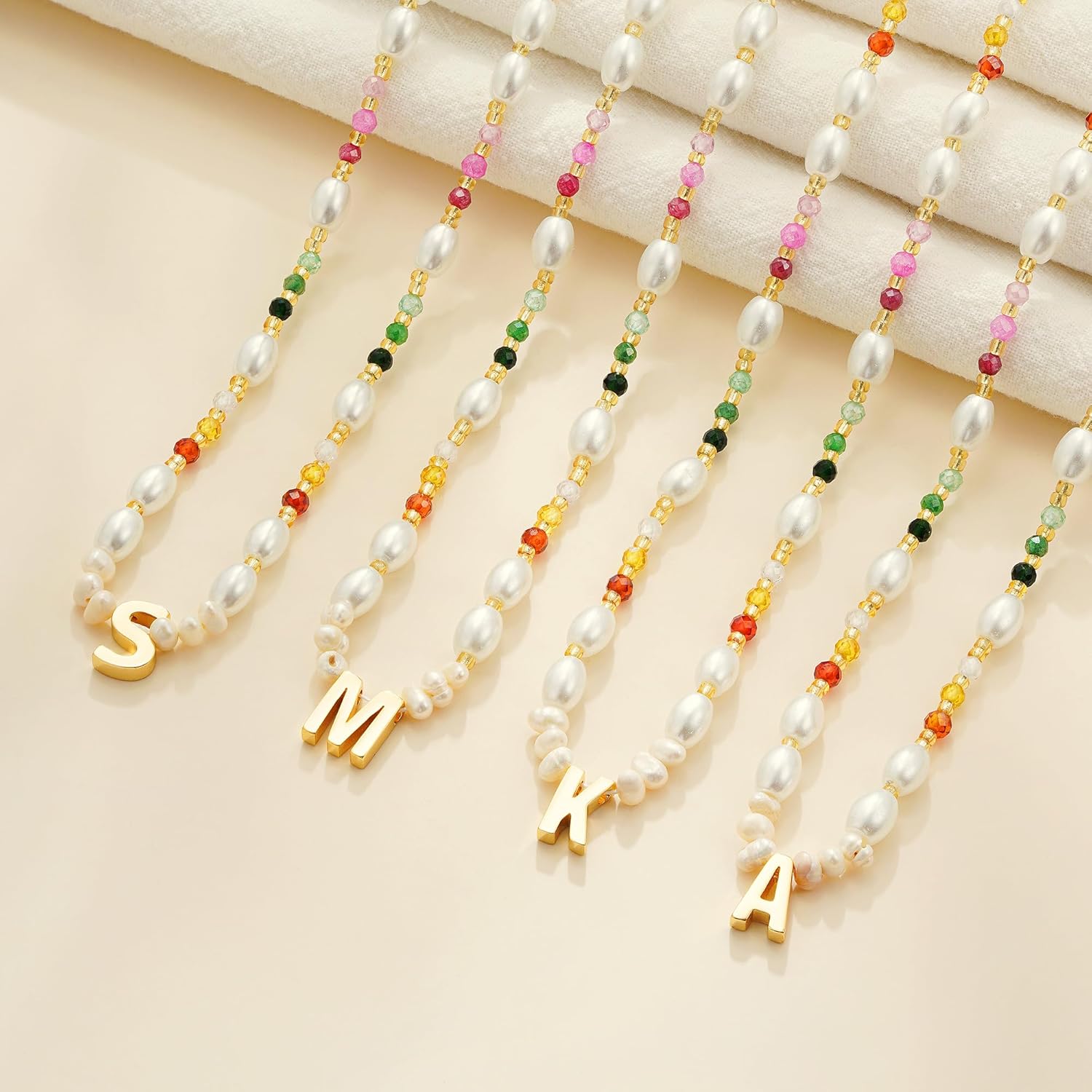 Beaded Initial Necklaces for Women Girls Kids, Dainty Pearl Letter Necklace Teen Girl Gifts Trendy Stuff Cute Colorful Summer Beach Jewelry Necklace Personalized Birthday Gifts for Women Girls - Image 7