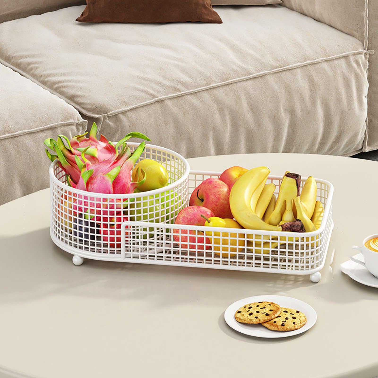 YYLMKMFC-AE 2 Tier Fruit Basket For Kitchen Counter Metal Bowl Vegetable Storage Corner Stand Bread Snack Veggies Holder Organizers(White,40x20x11cm)