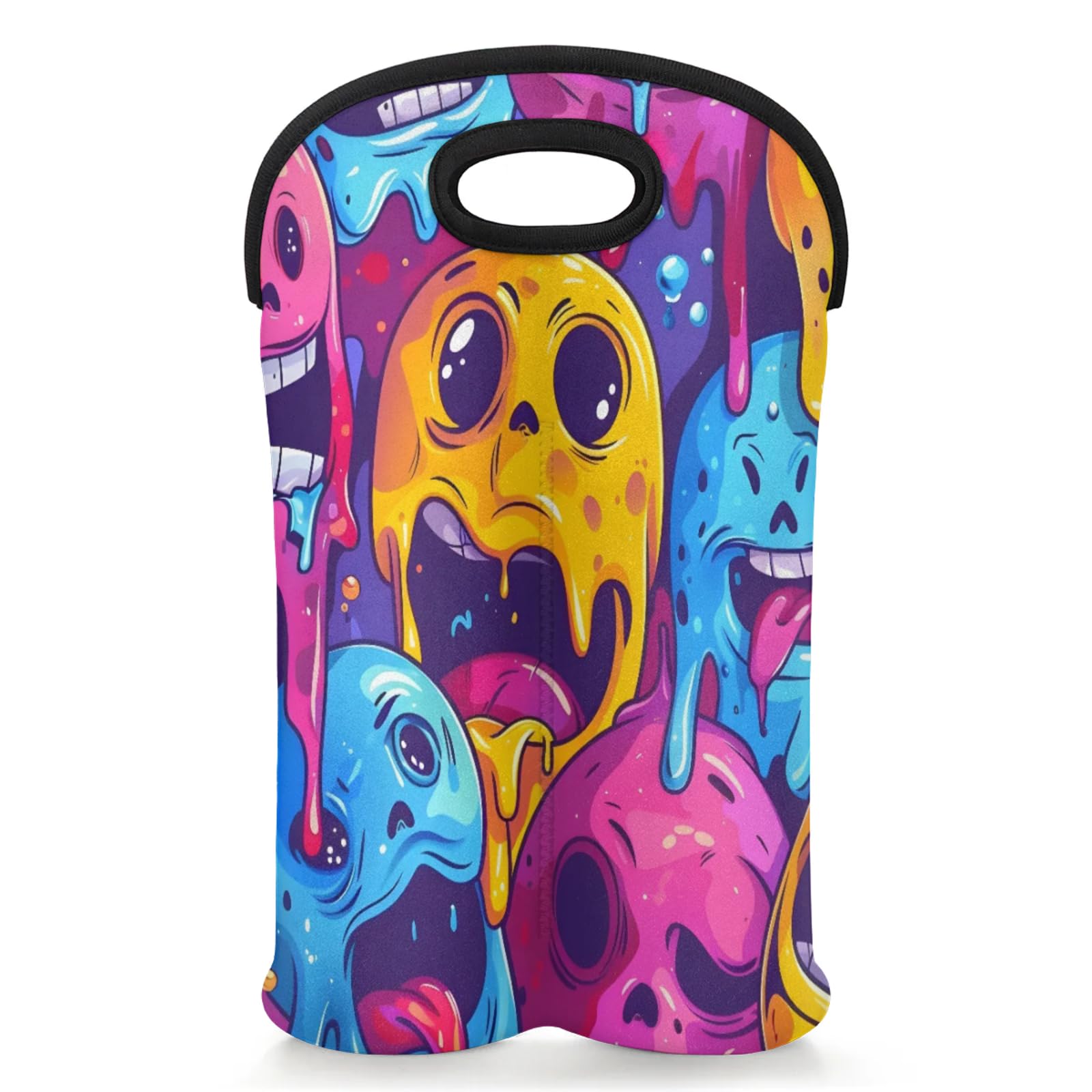 GzLeyigou 2 Bottles Monster Wine Bag Sleeve Totes Neoprene Protective Wine Carrier Bag for Wine,Water, Champagne, Beer, Baby Bottles,Gift 14.5 x 10 Inches