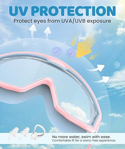 Miniatura 4 de Gafas de natación para niños, paquete de 3 gafas de natación para niños de 4 a 16 años, gafas de piscina con protección UV antivaho para niños y