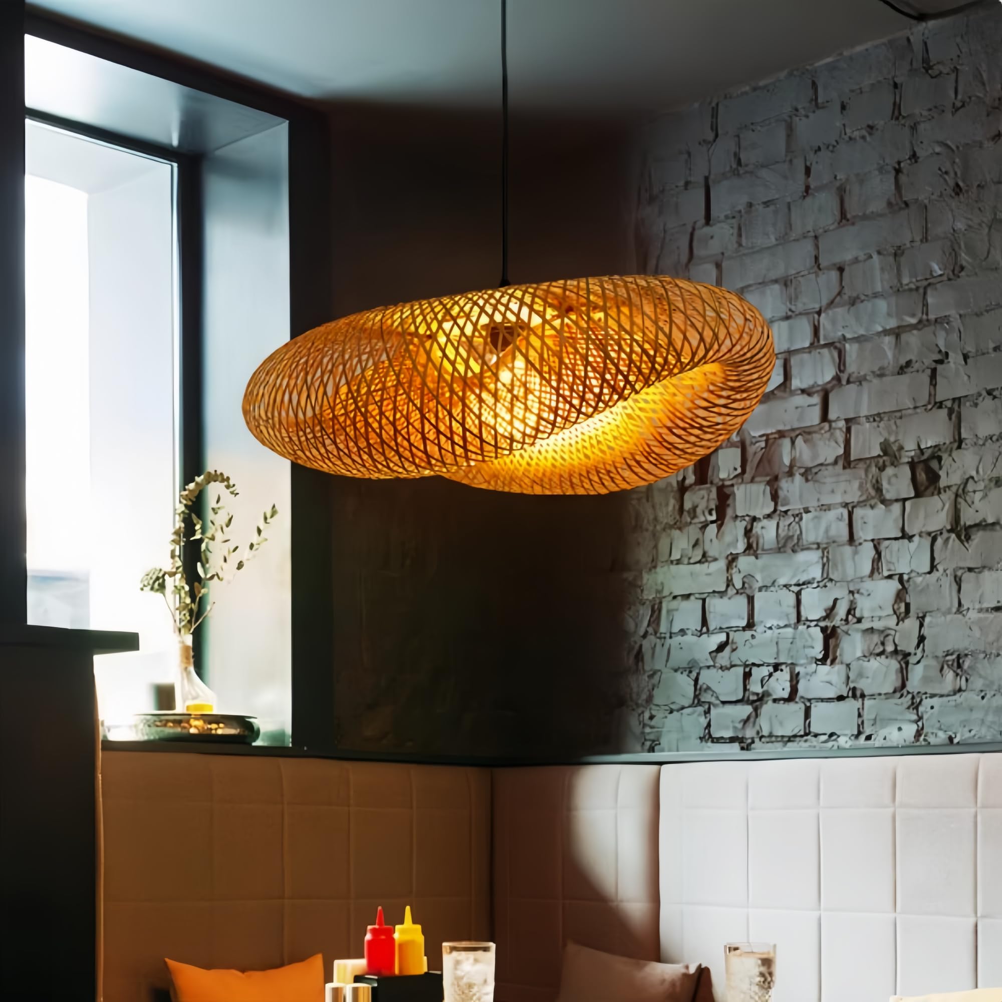 COSYLUX Farmhouse Rattan Pendant Light Fixture for Kitchen Island