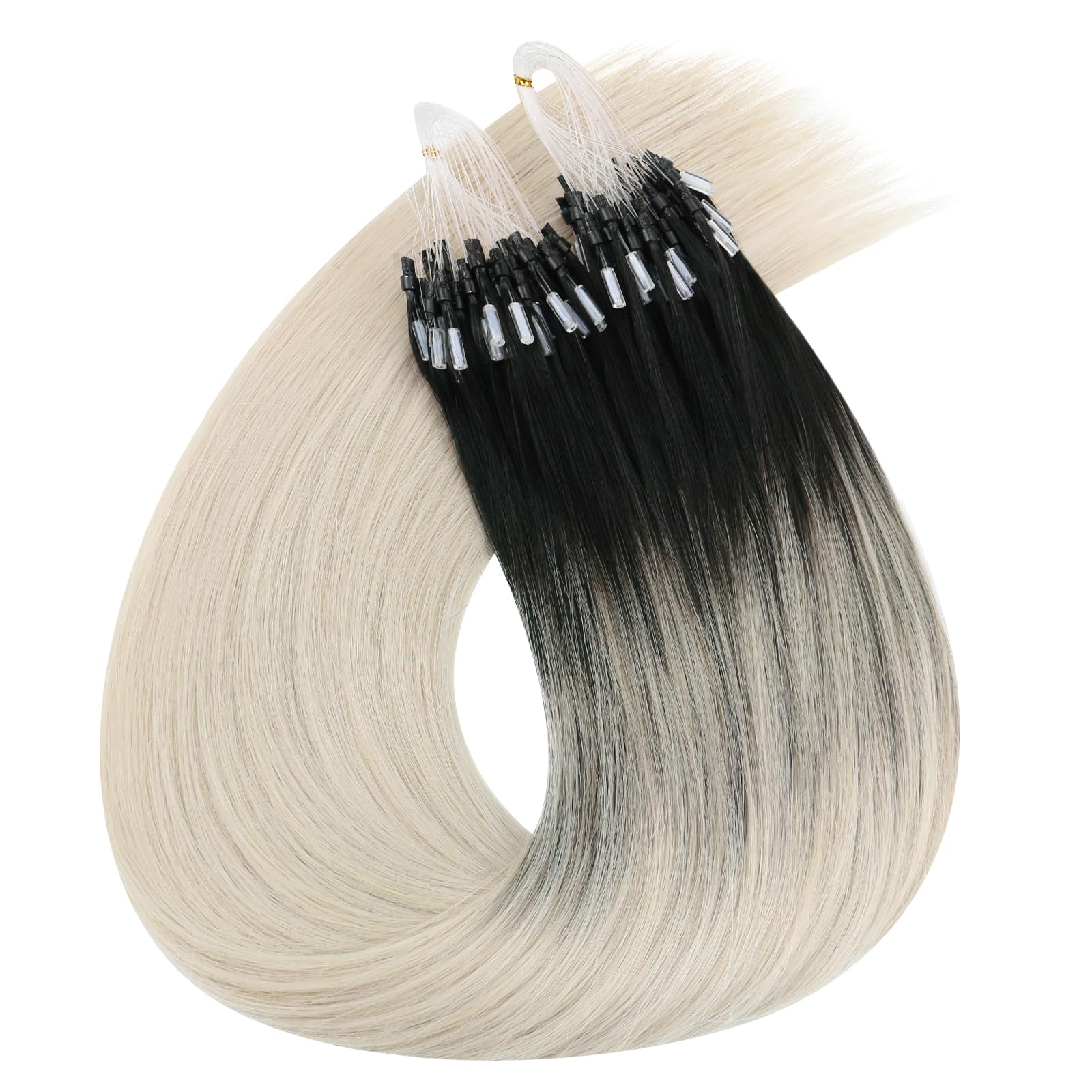 Ugeat Dopinki z mikro-ringami, prawdziwe włosy, blond, ombre, 40 cm, mikro-ringi, prawdziwe włosy, mikro-ringi, ombre, blond, mikro-50 g, 50 s, 1B/60A