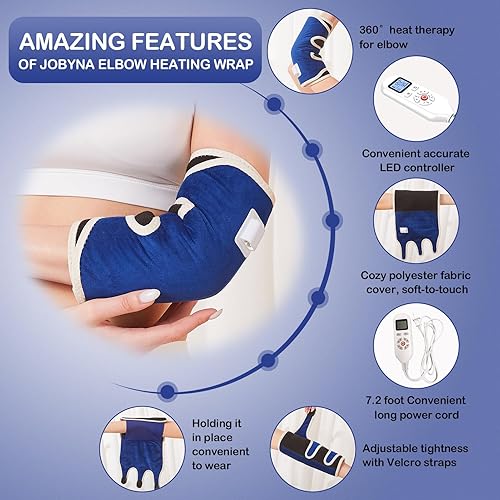 Miniatura 7 de JOBYNA Almohadilla térmica para codo, codo de tenis ajustable para hombres y mujeres, 86-158 y apagado automático, terapia de calor de codo para