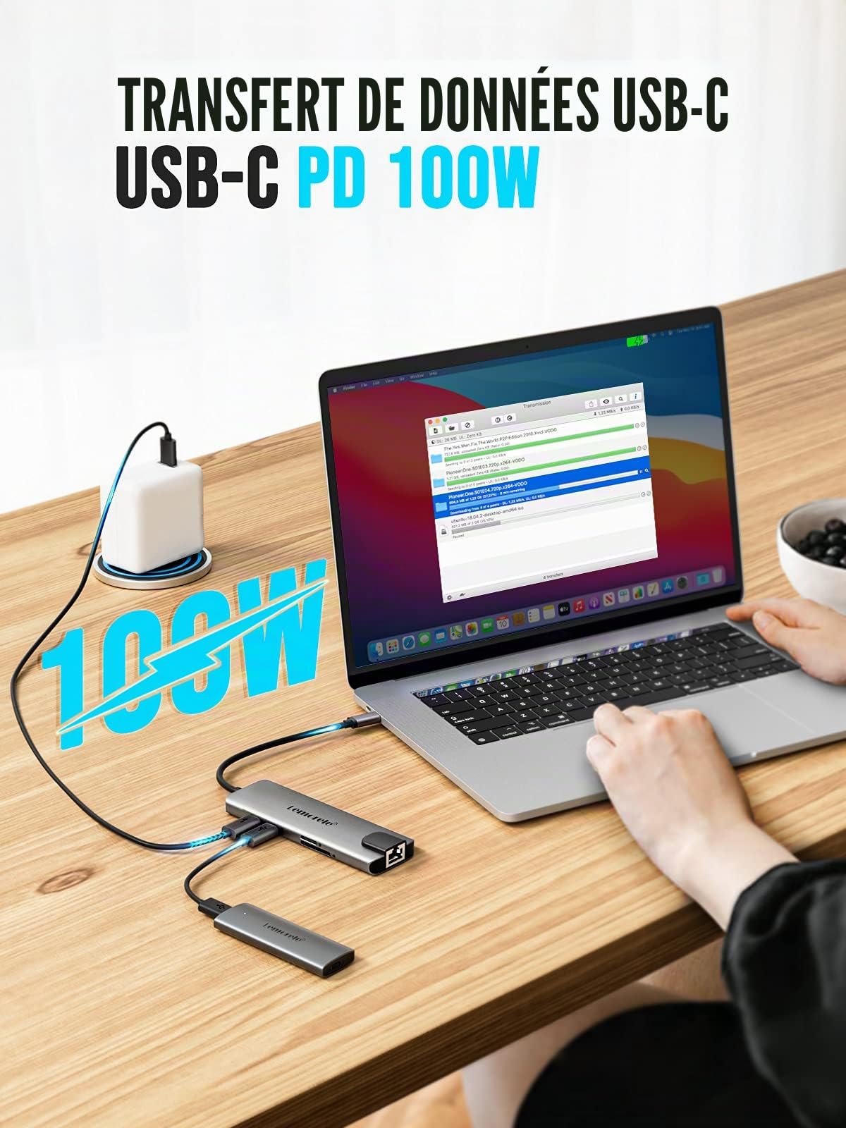 Lemorele Aluminium USB C Hub Docking Station 9 in 1 mit Gigabit Ethernet, 4K HDMI,100W PD,3 USB-A, USB-C-Daten, SD/TF, Docking Station für MacBook Air/Pro,iPad,Windows,Switch,Chromecast