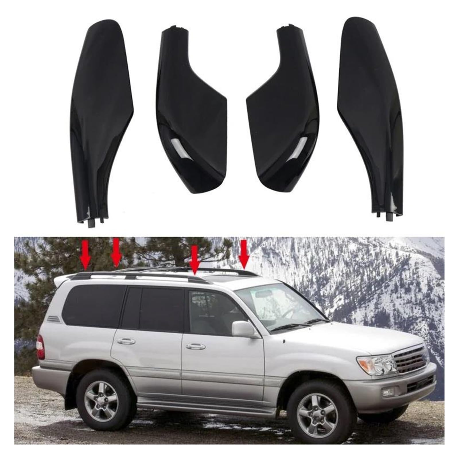 SKINII Cofre Techo Coche 4 Uds. Reemplazo Negro Tapa Cubierta del Extremo Riel Portaequipajes Techo Coche para Toyota para Land para Cruiser para LC100 1998-2007 Porta Equipaje De Automóvil