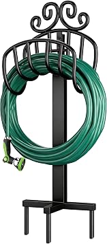 AMAGABELI GARDEN & HOME Hose Holder for Outside Freestanding 150 Feet Christmas Gift Heavy Duty Metal Detachable Rustproof Hose Stand Hanger Decorative Hose Storage With Ground Stakes Garden Lawn