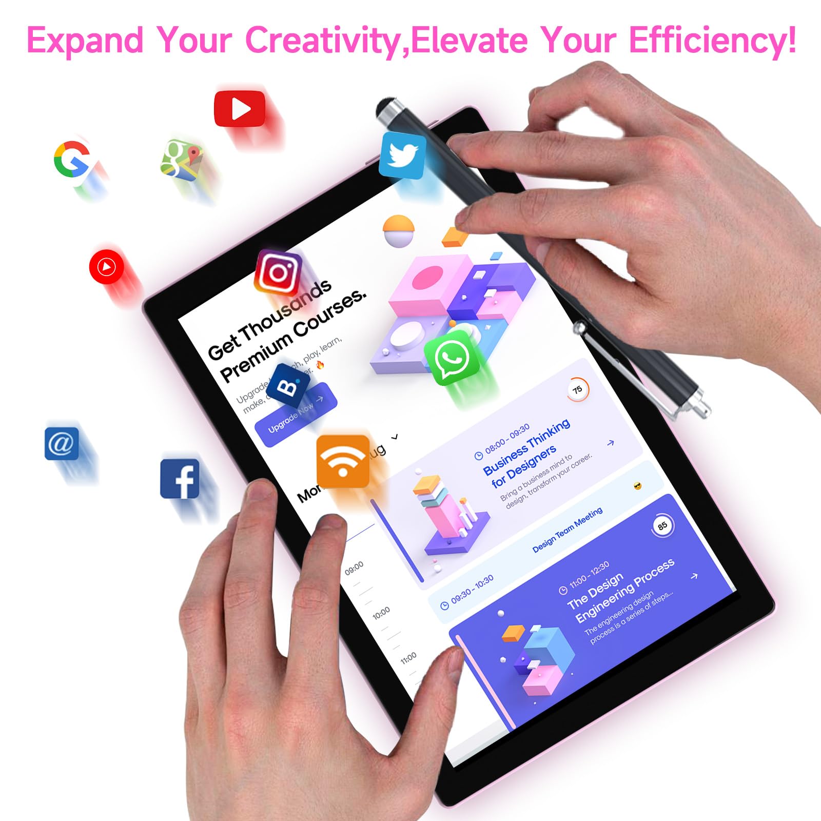 2 in 1 tavolo Android 10 pollici con tablet custodia protettiva e penna stilo android 15 Tablet 5G WiFi-6 1280 * 800 Full HD IPS display 6000mAh 64GB ROM + 12GB RAM (4+8 virtuale), espansione 1024GB