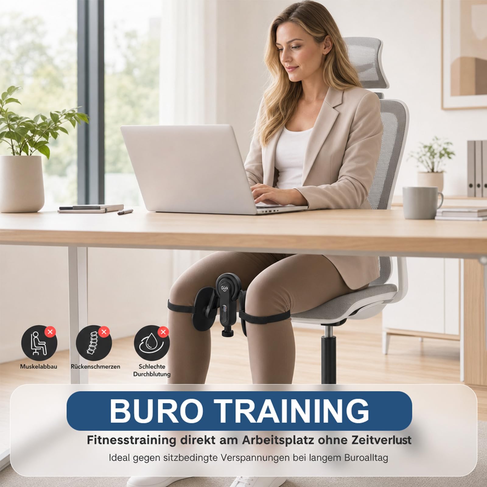 Beckenbodentrainer Fitnessgeräte zuhause - Oberschenkeltrainer Beintrainer mit 2 Widerstandsfedern für Frau & Mann, Postpartum, Büroalltag & Yogamatte